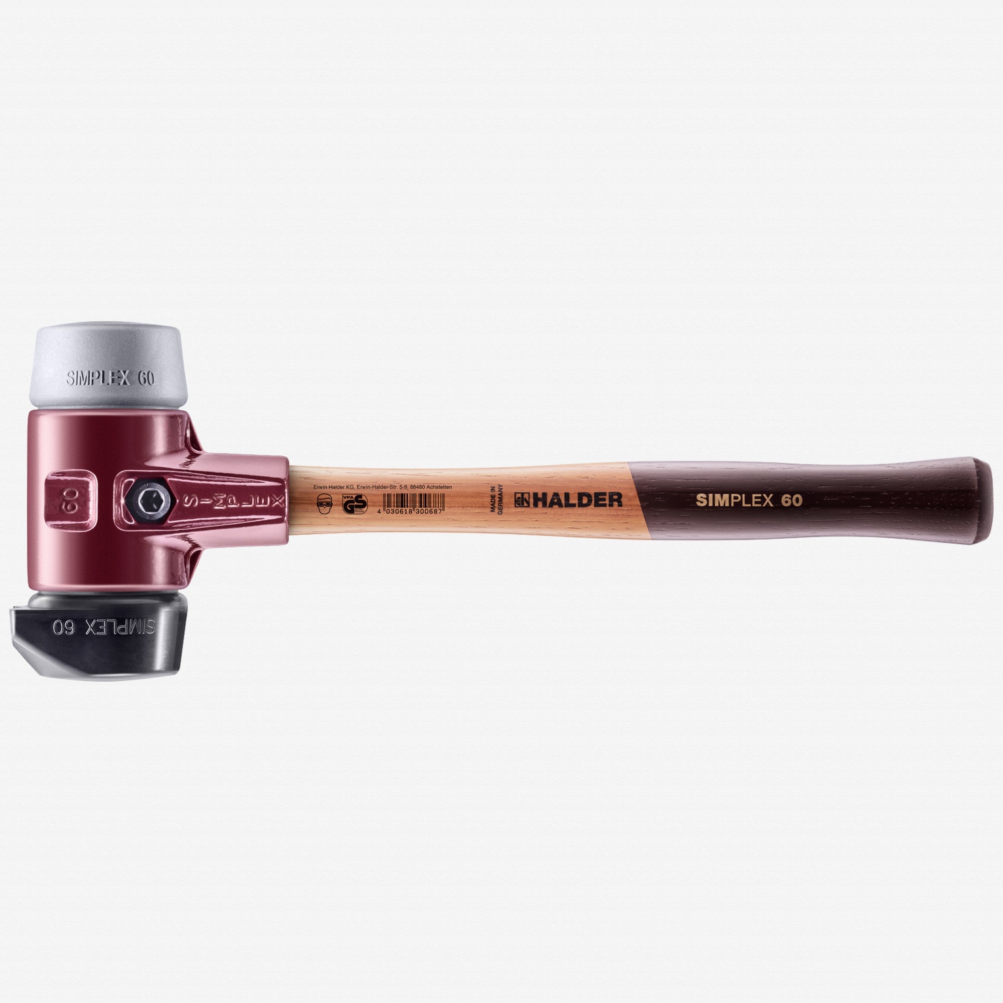 Halder Simplex Mallet with Grey Rubber/STAND-UP Black Rubber Inserts and Cast Iron Housing, 2.36" / 55.38 oz.