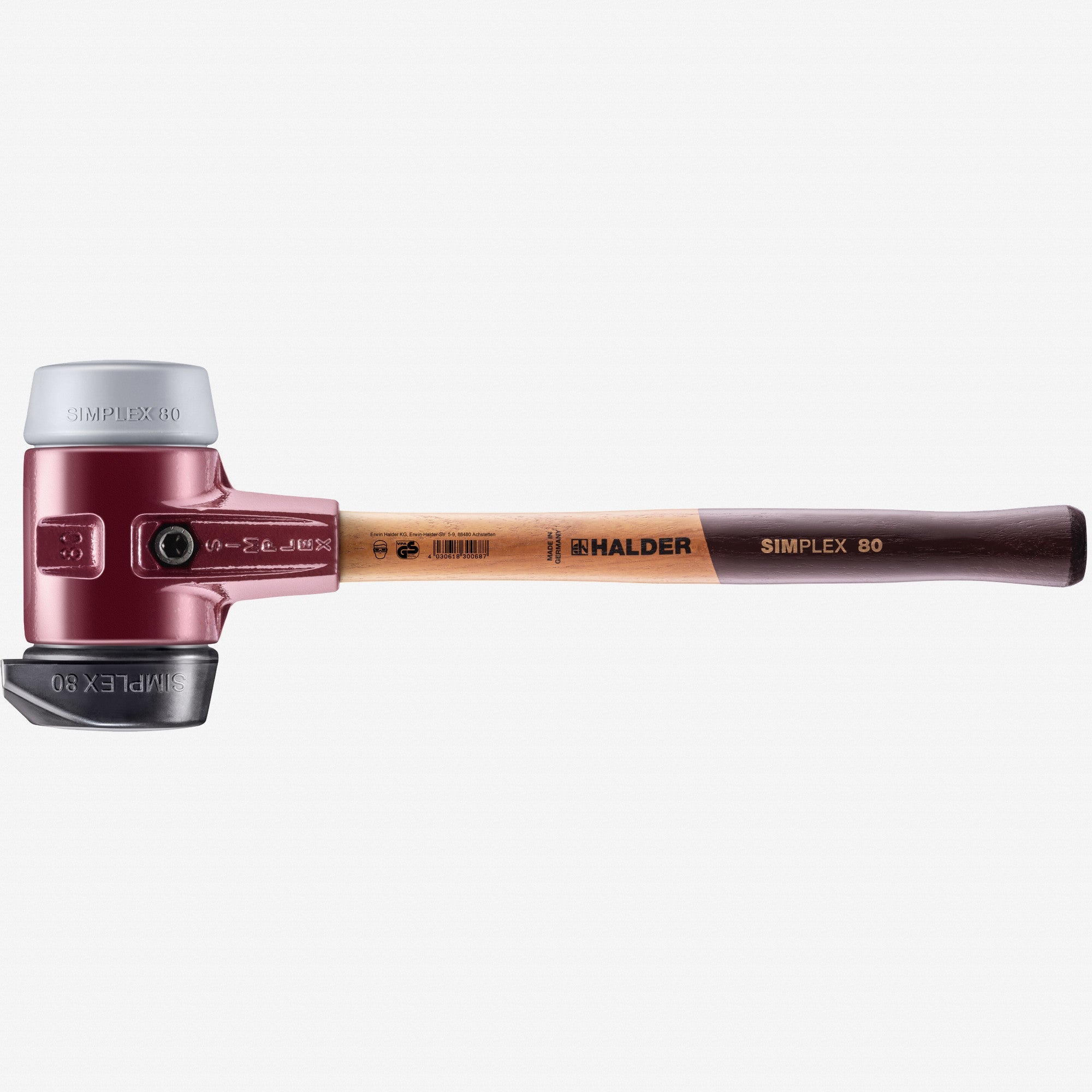 Halder Simplex Mallet with Grey Rubber/STAND-UP Black Rubber Inserts and Cast Iron Housing, 3.15" / 101.41 oz.