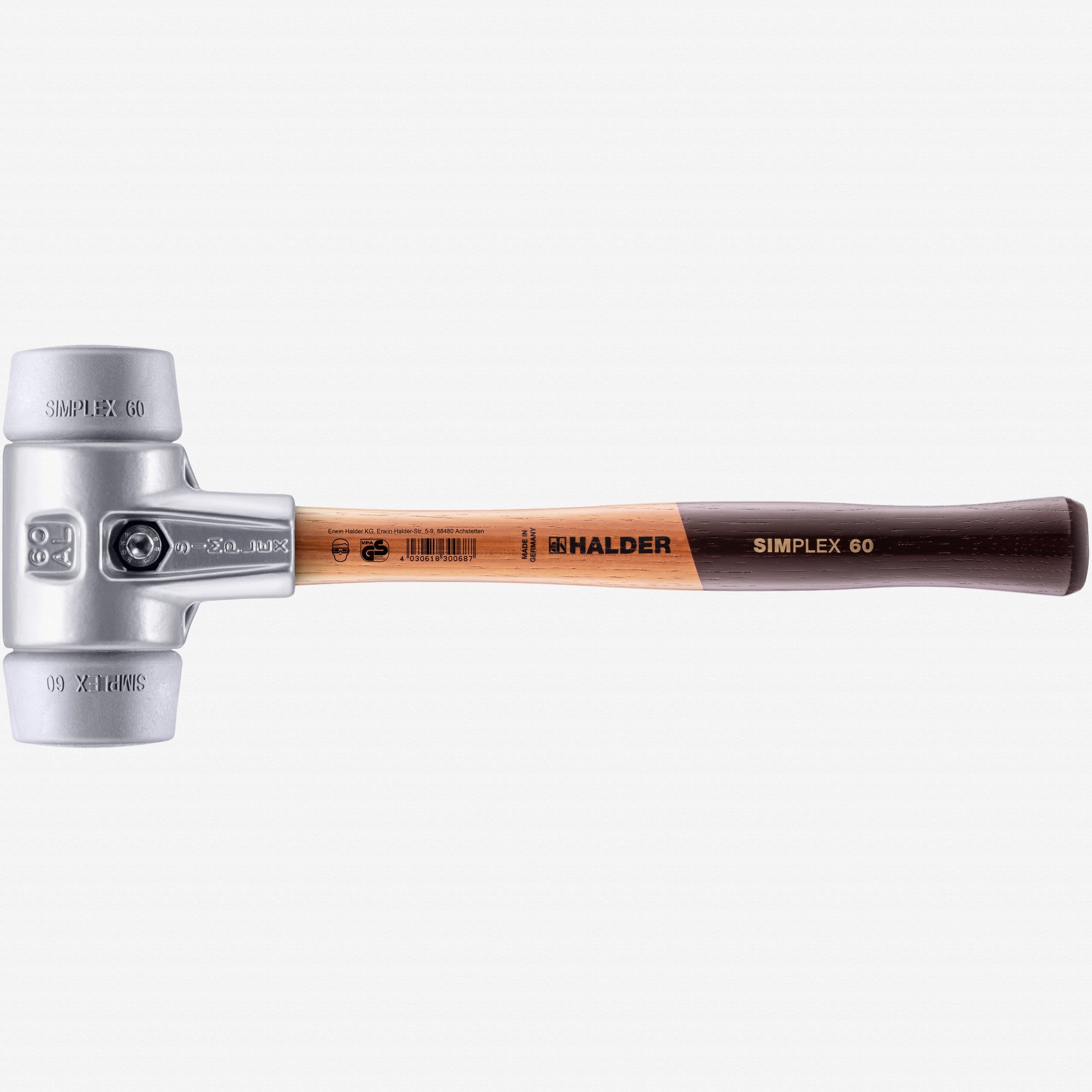 Halder Simplex Mallet with Grey TPE Inserts and Lightweight Aluminum Housing, 2.36" / 29.1 oz.