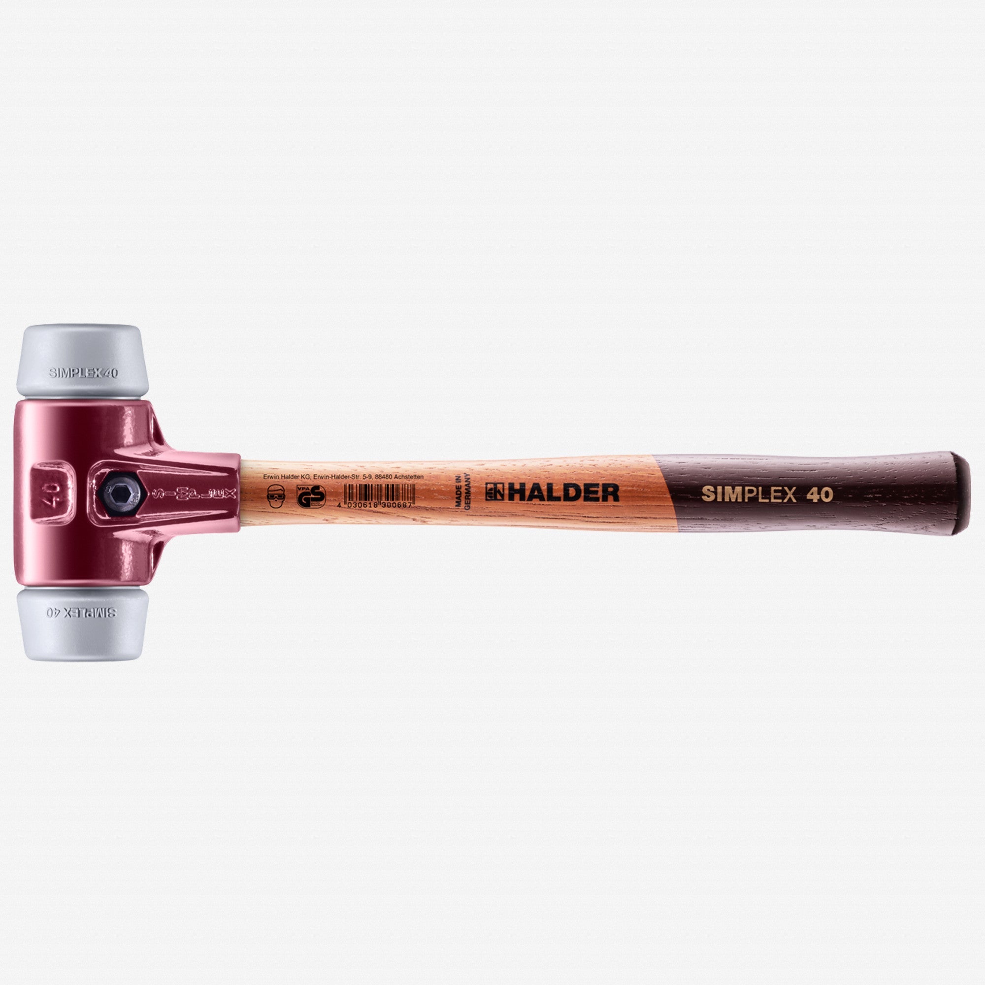 Halder Simplex Mallet with Non-Marring Grey Rubber Inserts and Cast Iron Housing, 1.57" / 21.16 oz.