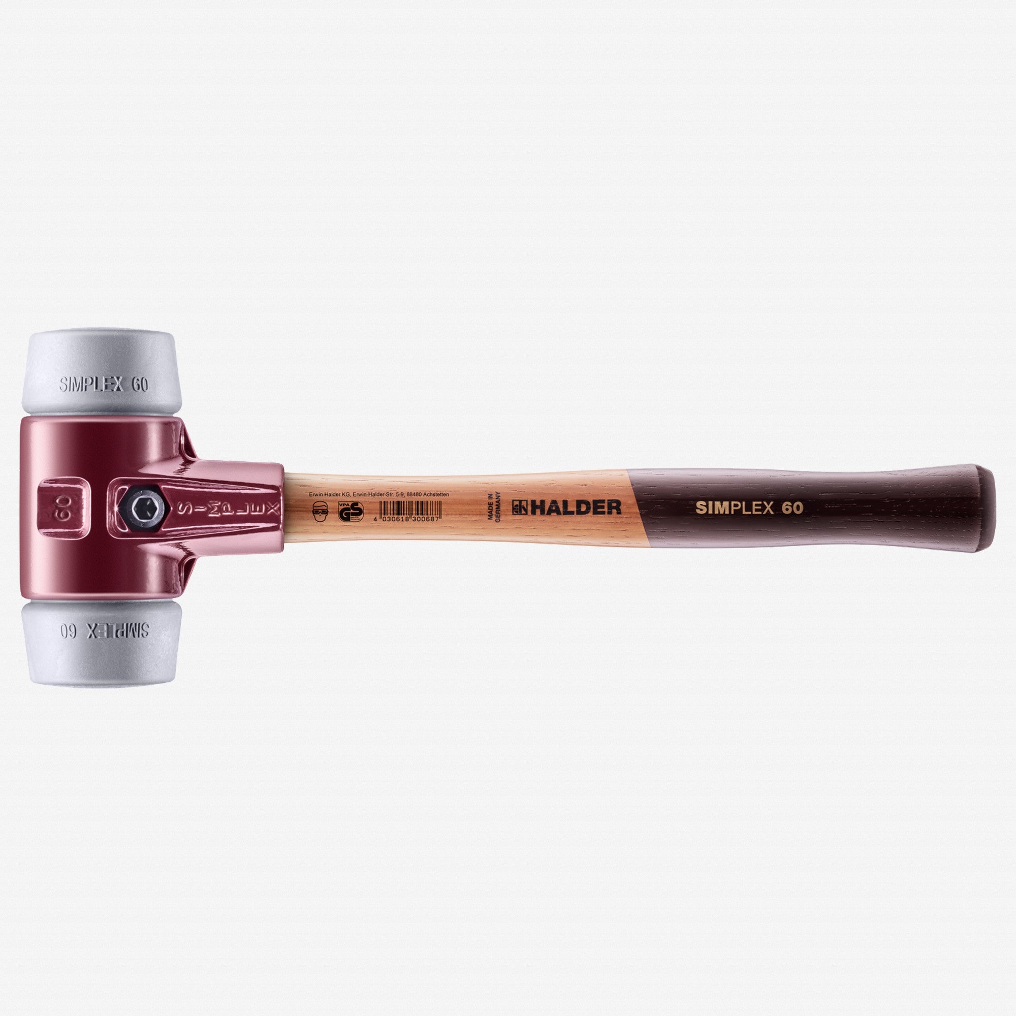 Halder Simplex Mallet with Non-Marring Grey Rubber Inserts and Cast Iron Housing, 2.36" / 50.09 oz.