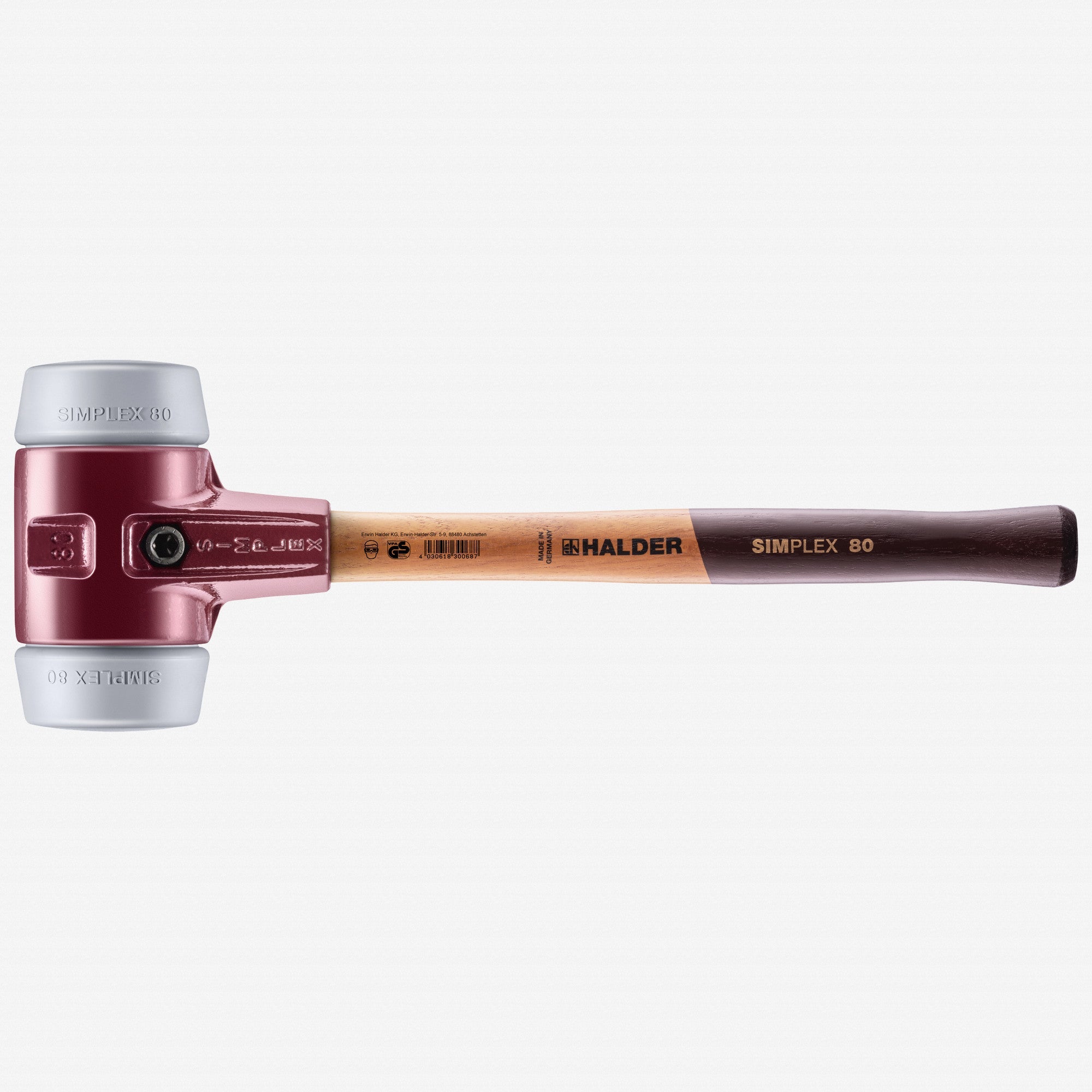 Halder Simplex Mallet with Non-Marring Grey Rubber Inserts and Cast Iron Housing, 3.15" / 96.83 oz.