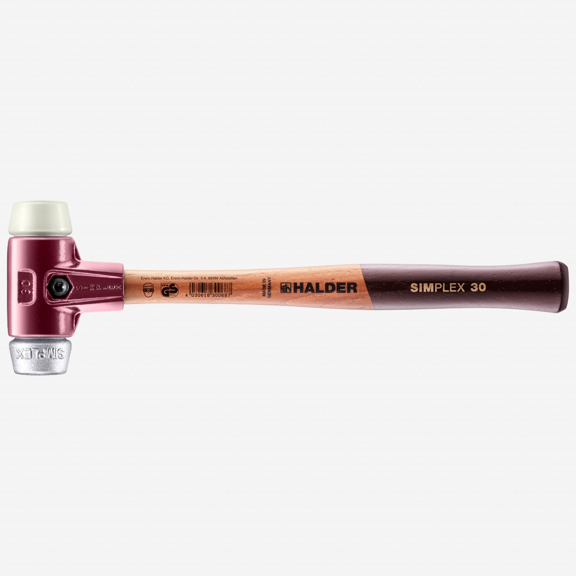 Halder Simplex Mallet with Nylon and Aluminum Inserts / Cast Iron Housing and Wood Handle, 1.18" / 12.7 oz.