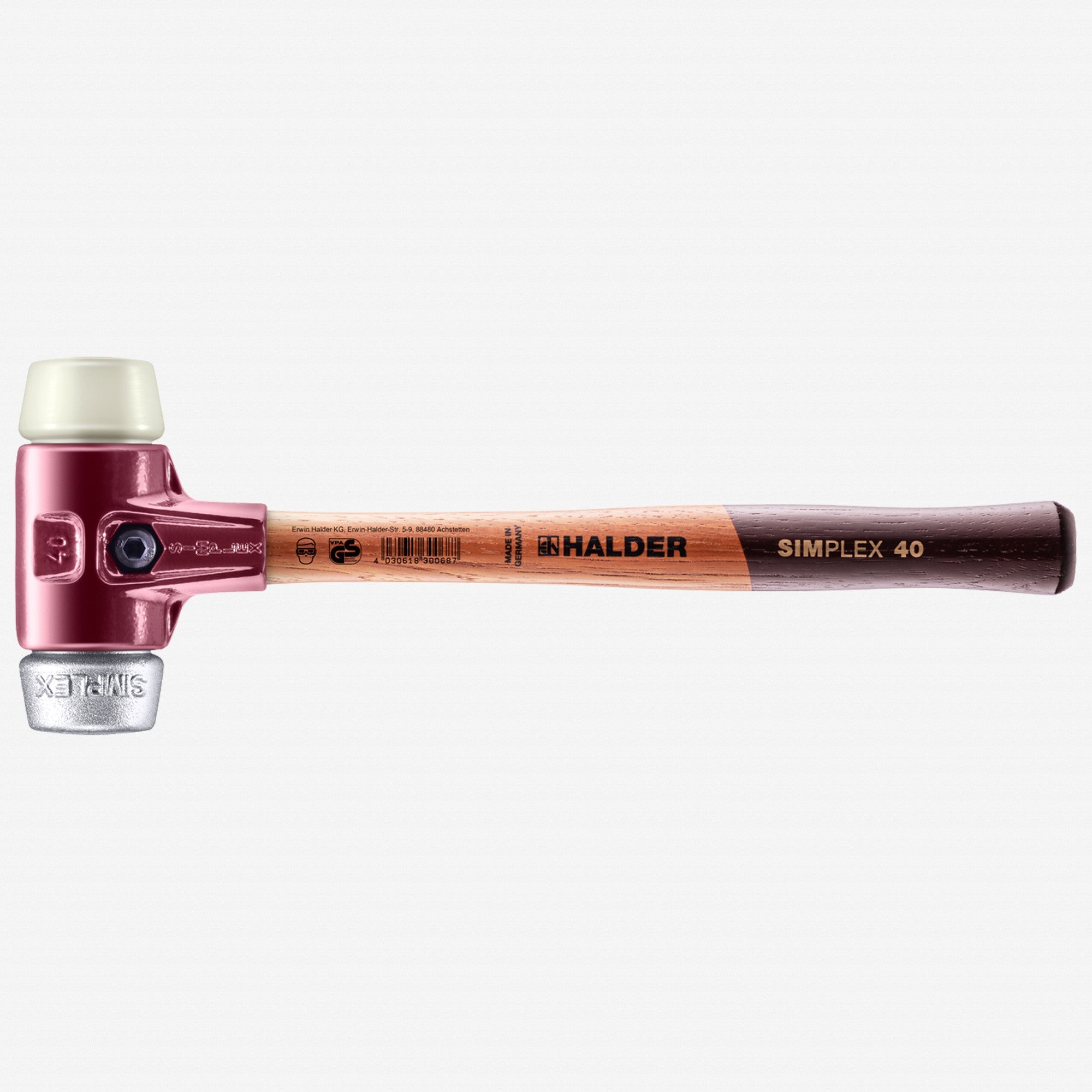 Halder Simplex Mallet with Nylon and Aluminum Inserts/ Cast Iron Housing and Wood Handle, 1.57" / 23.99 oz.