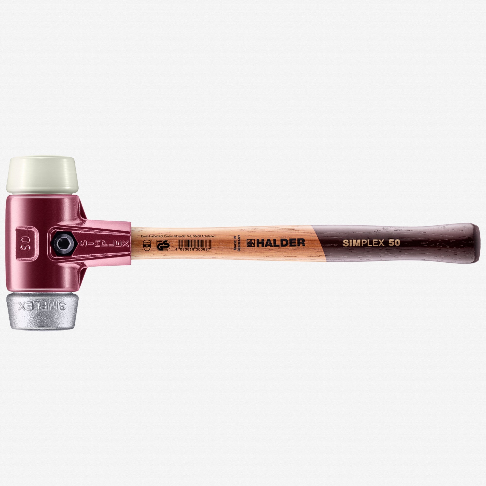Halder Simplex Mallet with Nylon and Aluminum Inserts/ Cast Iron Housing and Wood Handle, 1.97" / 44.62 oz.
