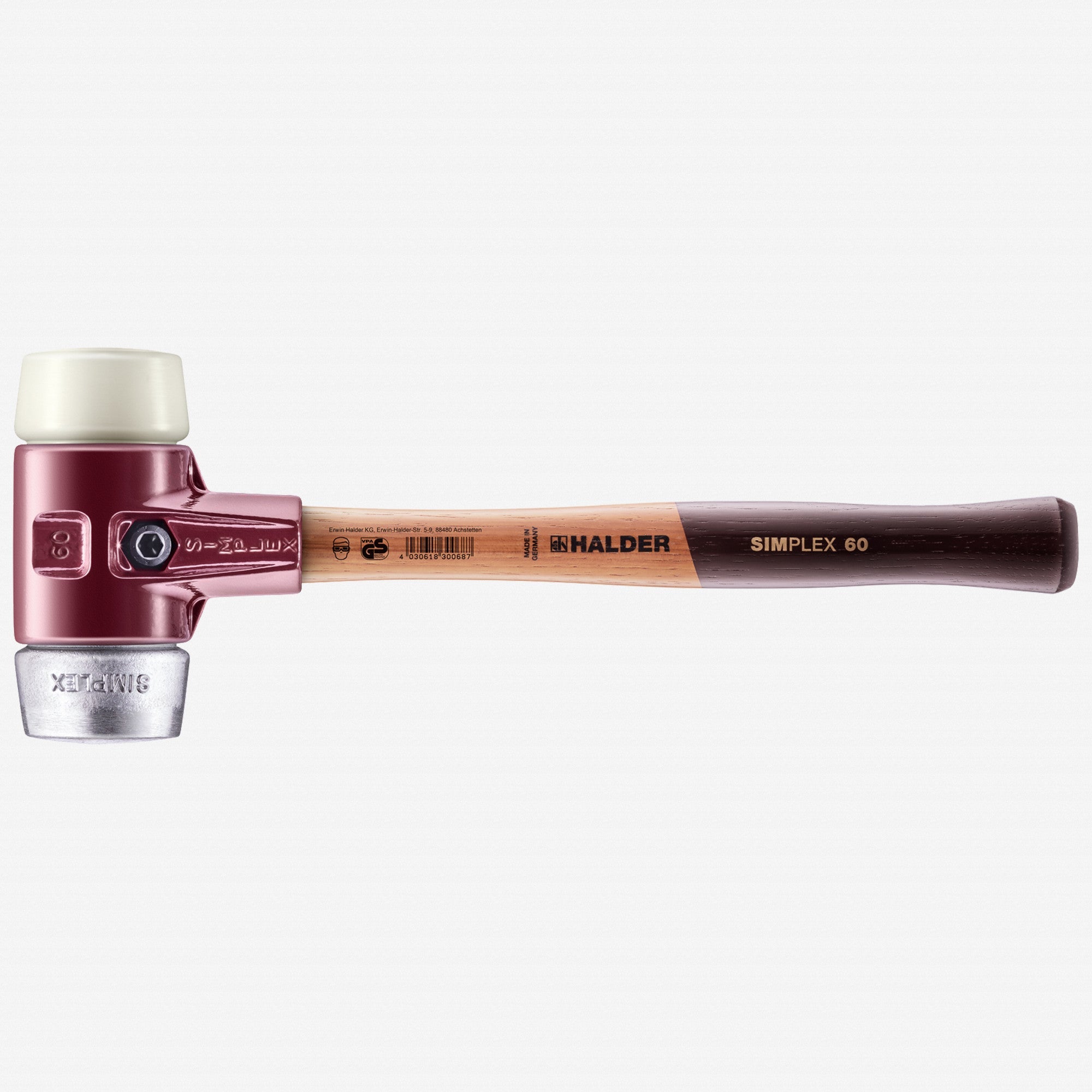 Halder Simplex Mallet with Nylon and Aluminum Inserts/ Cast Iron Housing and Wood Handle, 2.36" / 61.02 oz.