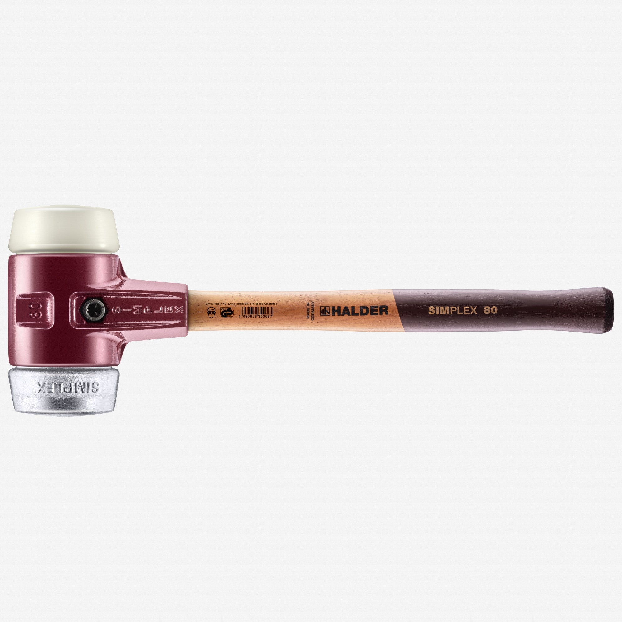 Halder Simplex Mallet with Nylon and Aluminum Inserts/ Cast Iron Housing and Wood Handle, 3.15" / 122.05 oz.