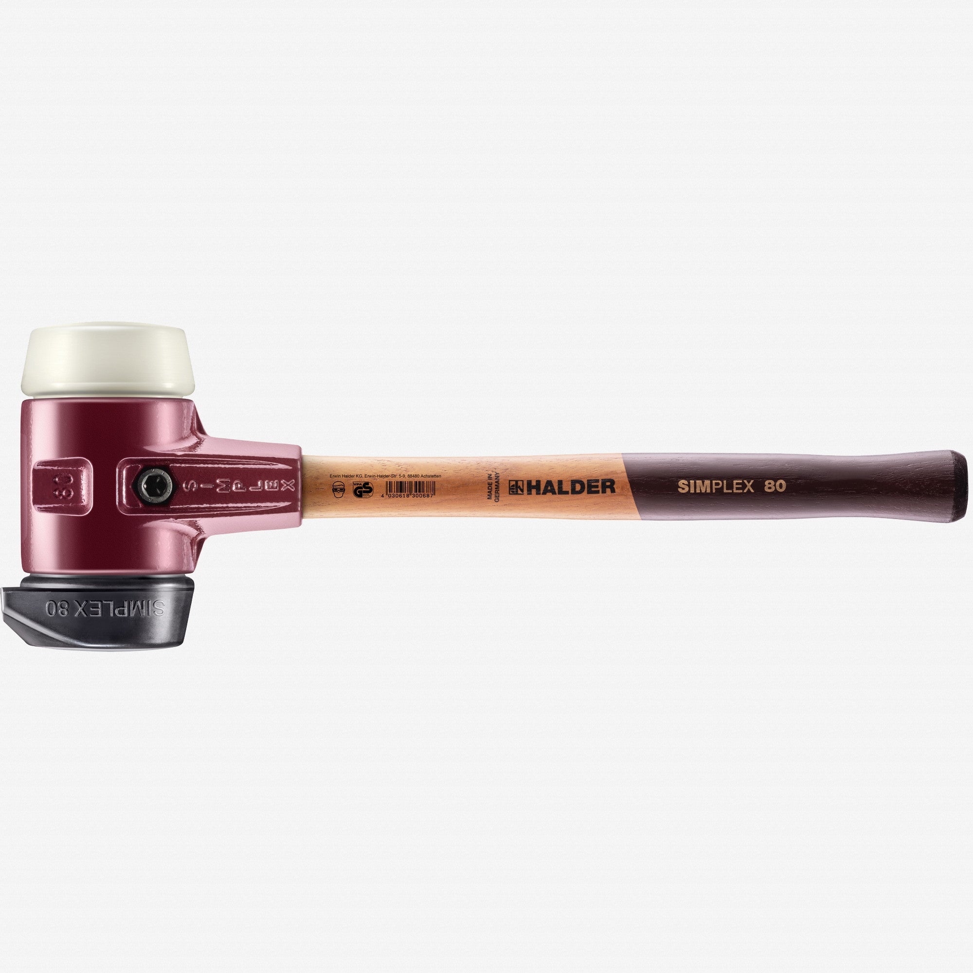 Halder Simplex Mallet with Nylon/STAND-UP Black Rubber Inserts and Cast Iron Housing, 3.15" / 103.35 oz.