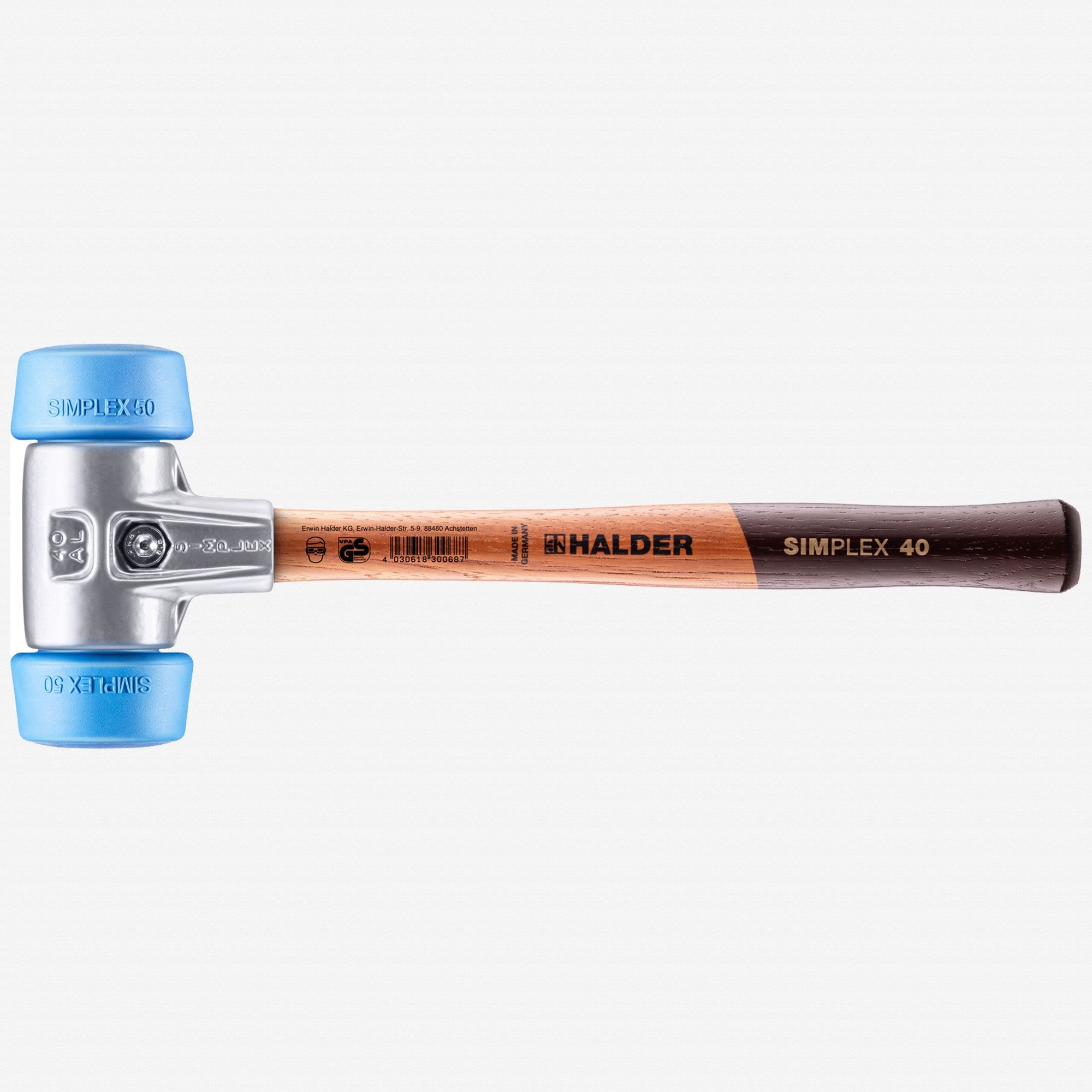 Halder Simplex Mallet with Oversized Soft Blue Rubber Inserts and Lightweight Alumimum Housing, 1.97" / 15.17 oz.