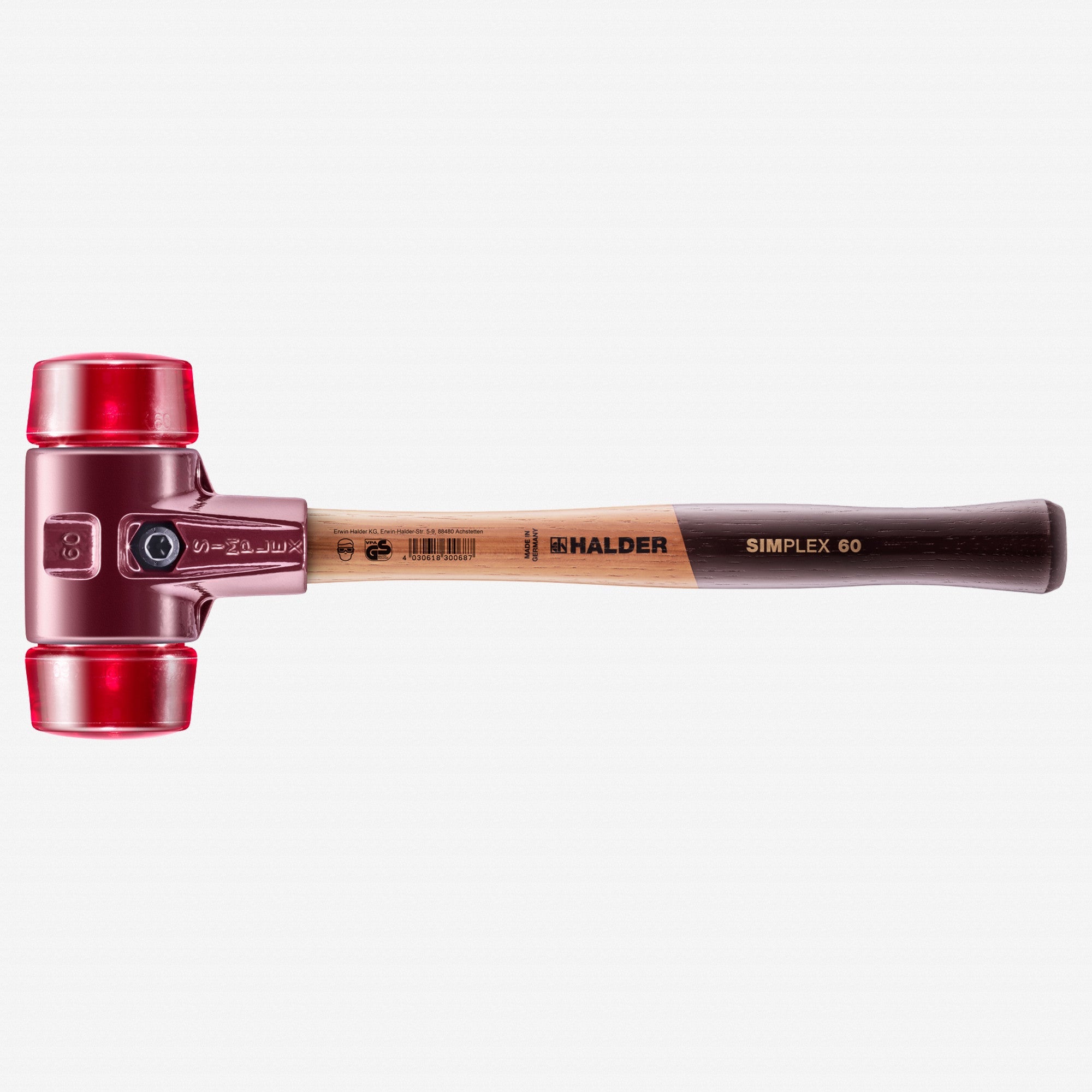 Halder Simplex Mallet with Red Acetate Plastic Inserts and Cast Iron Housing, 2.36" / 53.62 oz.