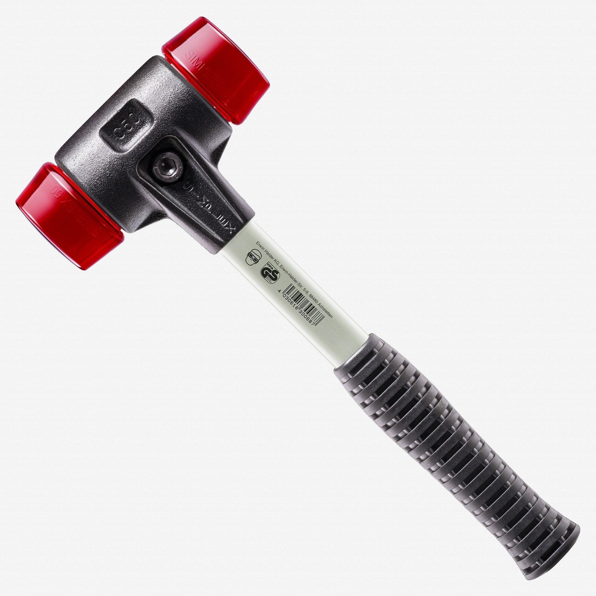 Halder Simplex Mallet with Red Acetate Plastic Inserts and Heavy Duty Reinforced Housing, 1.57" / 30.69 oz.