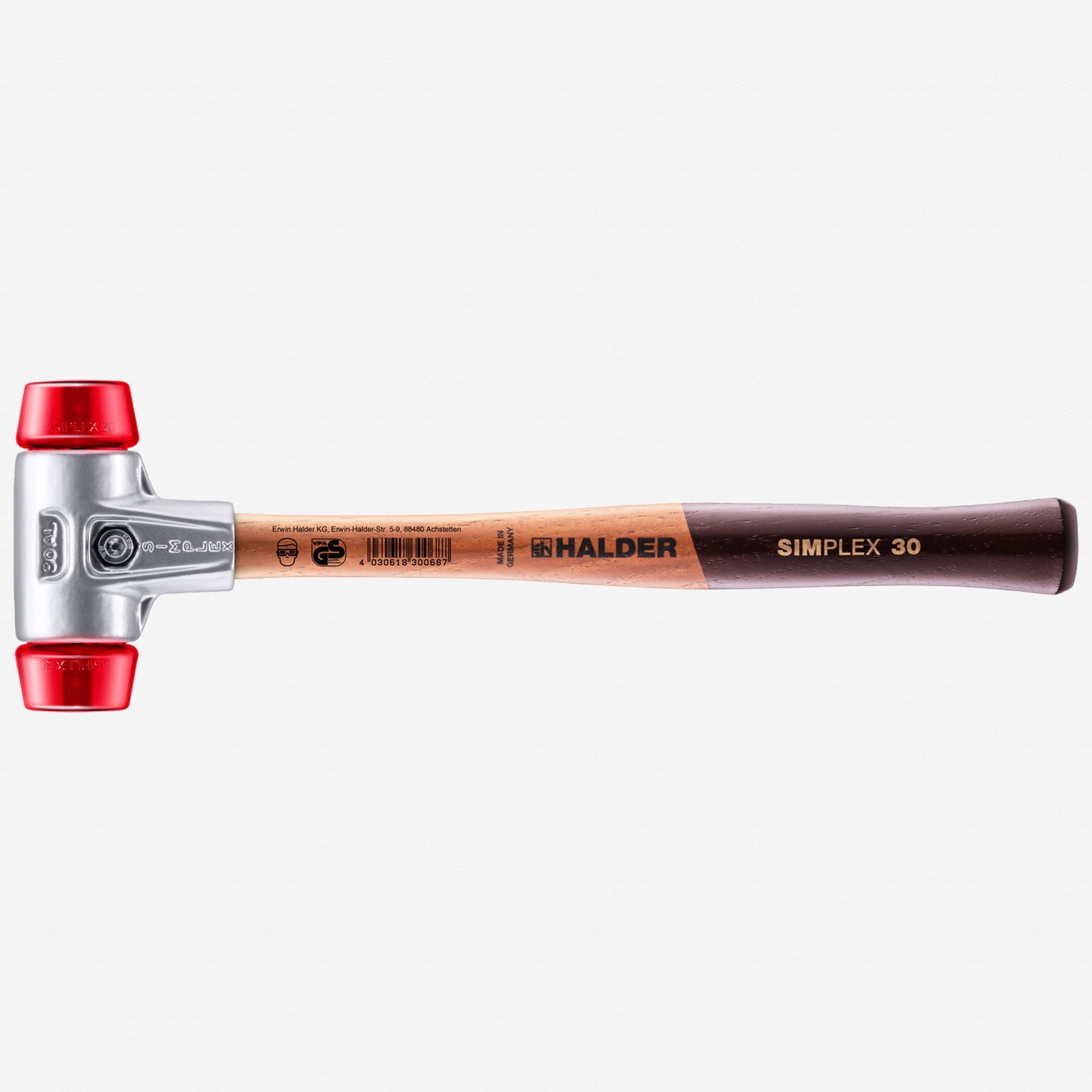 Halder Simplex Mallet with Red Acetate Plastic Inserts and Lightweight Aluminum Housing, 1.18" / 7.23 oz.