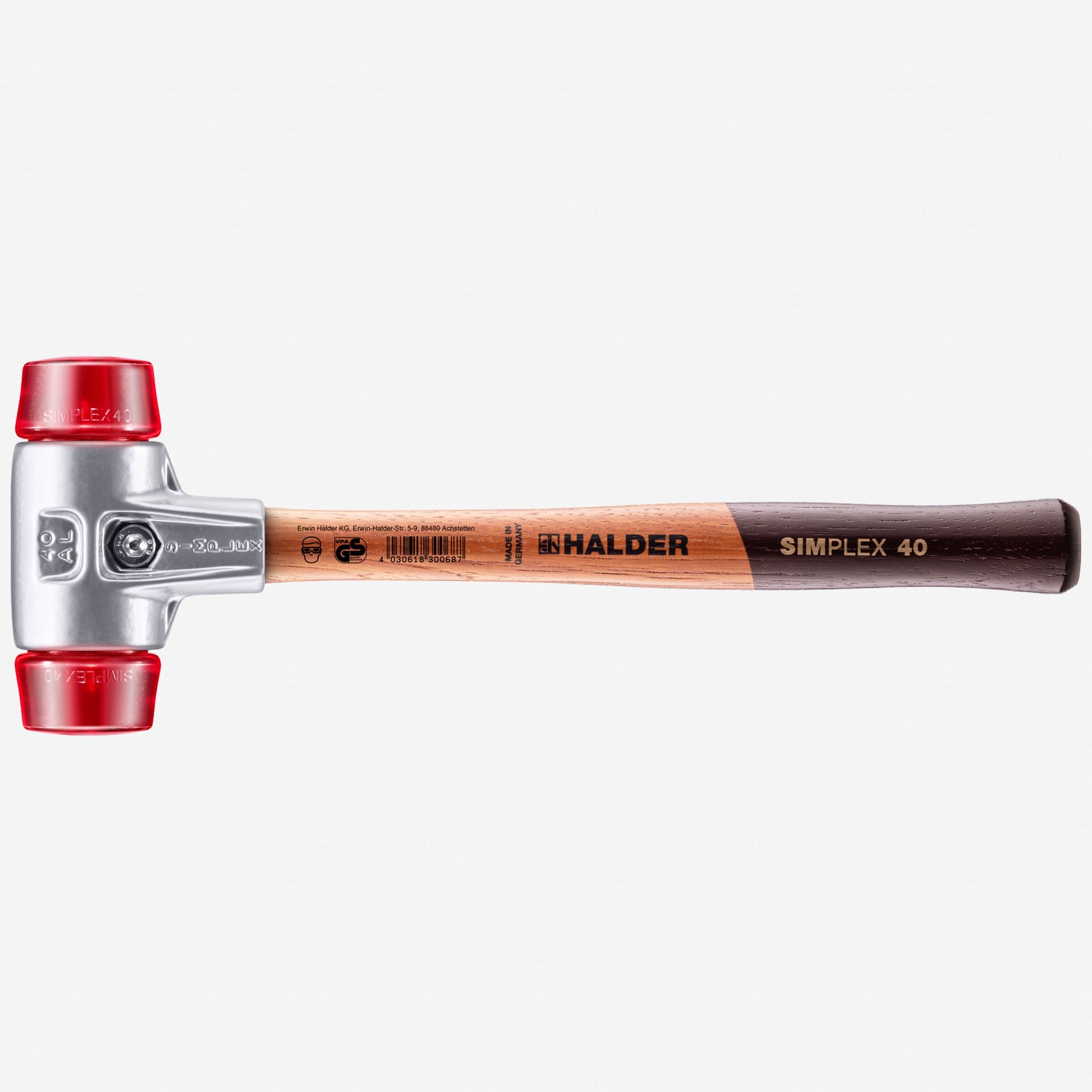Halder Simplex Mallet with Red Acetate Plastic Inserts and Lightweight Aluminum Housing, 1.57" / 13.76 oz.