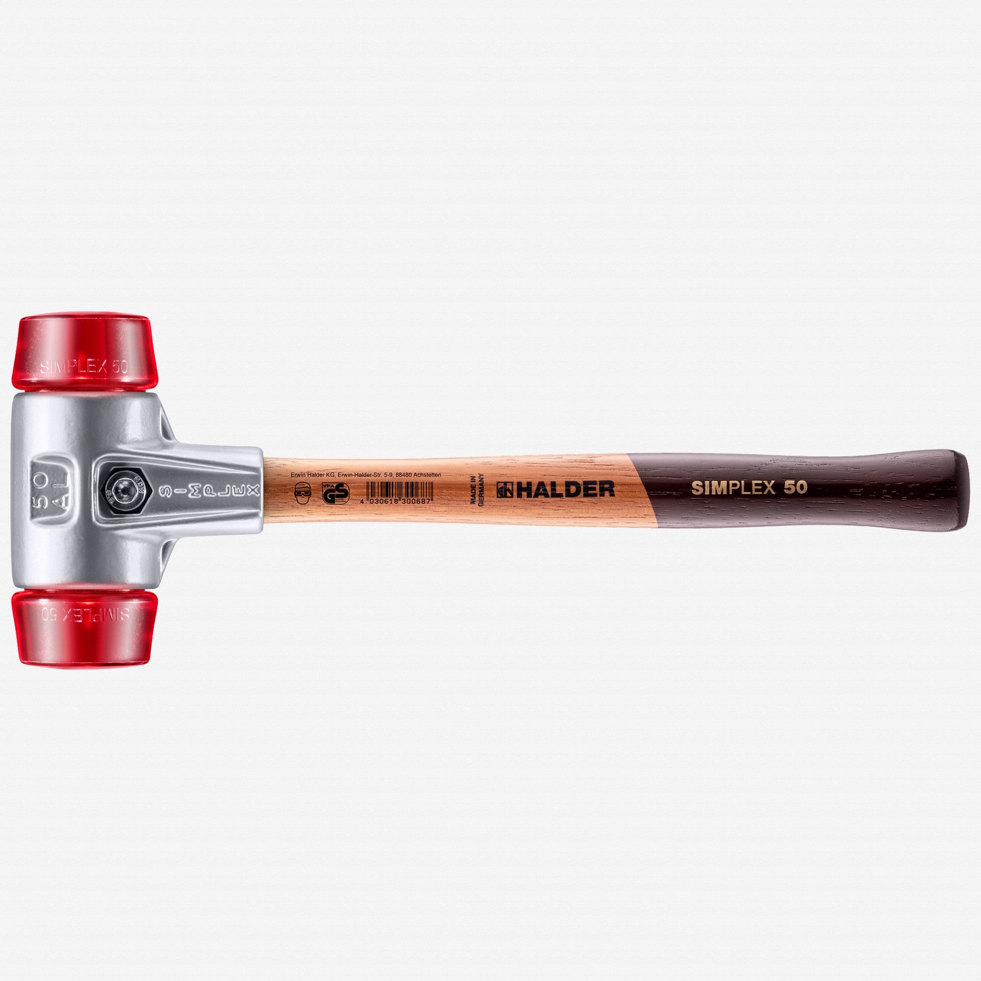 Halder Simplex Mallet with Red Acetate Plastic Inserts and Lightweight Aluminum Housing, 1.97" / 25.4 oz.