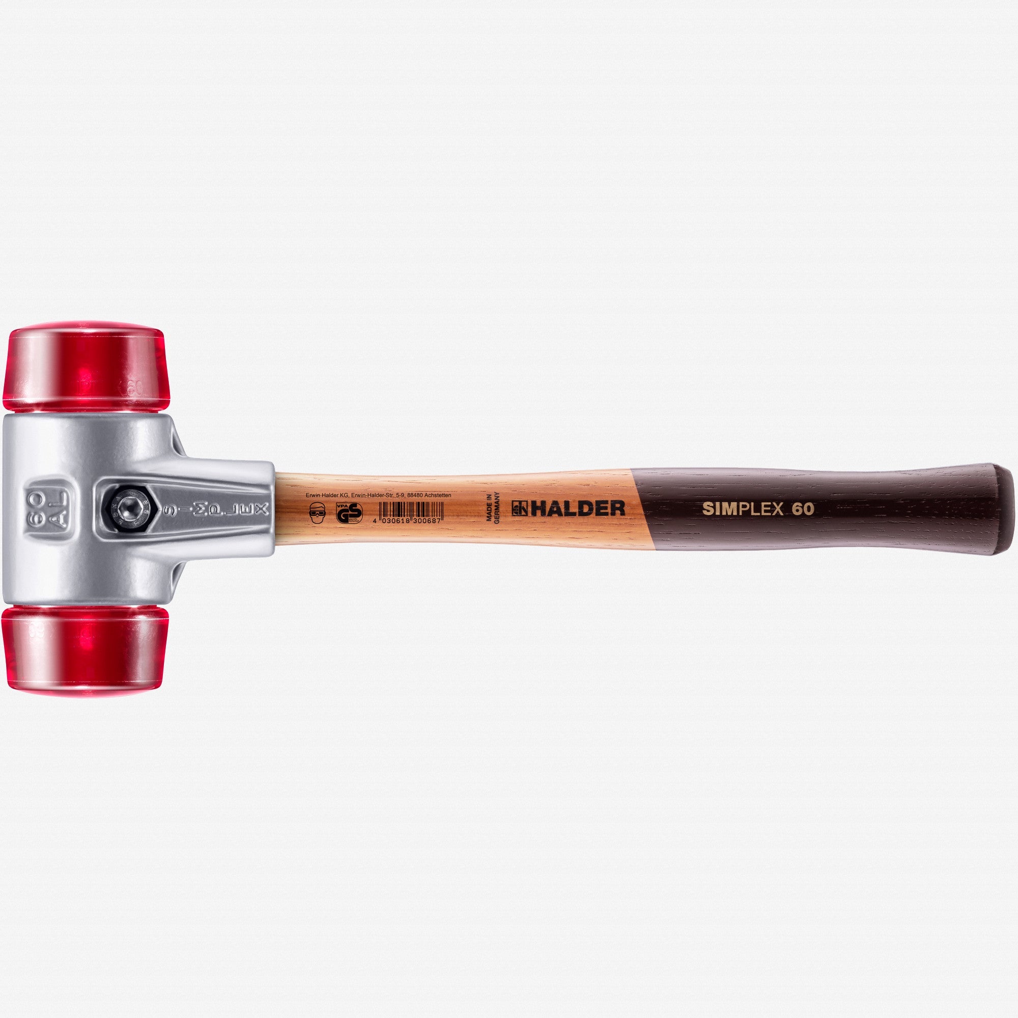 Halder Simplex Mallet with Red Acetate Plastic Inserts and Lightweight Aluminum Housing, 2.36" / 32.45 oz.