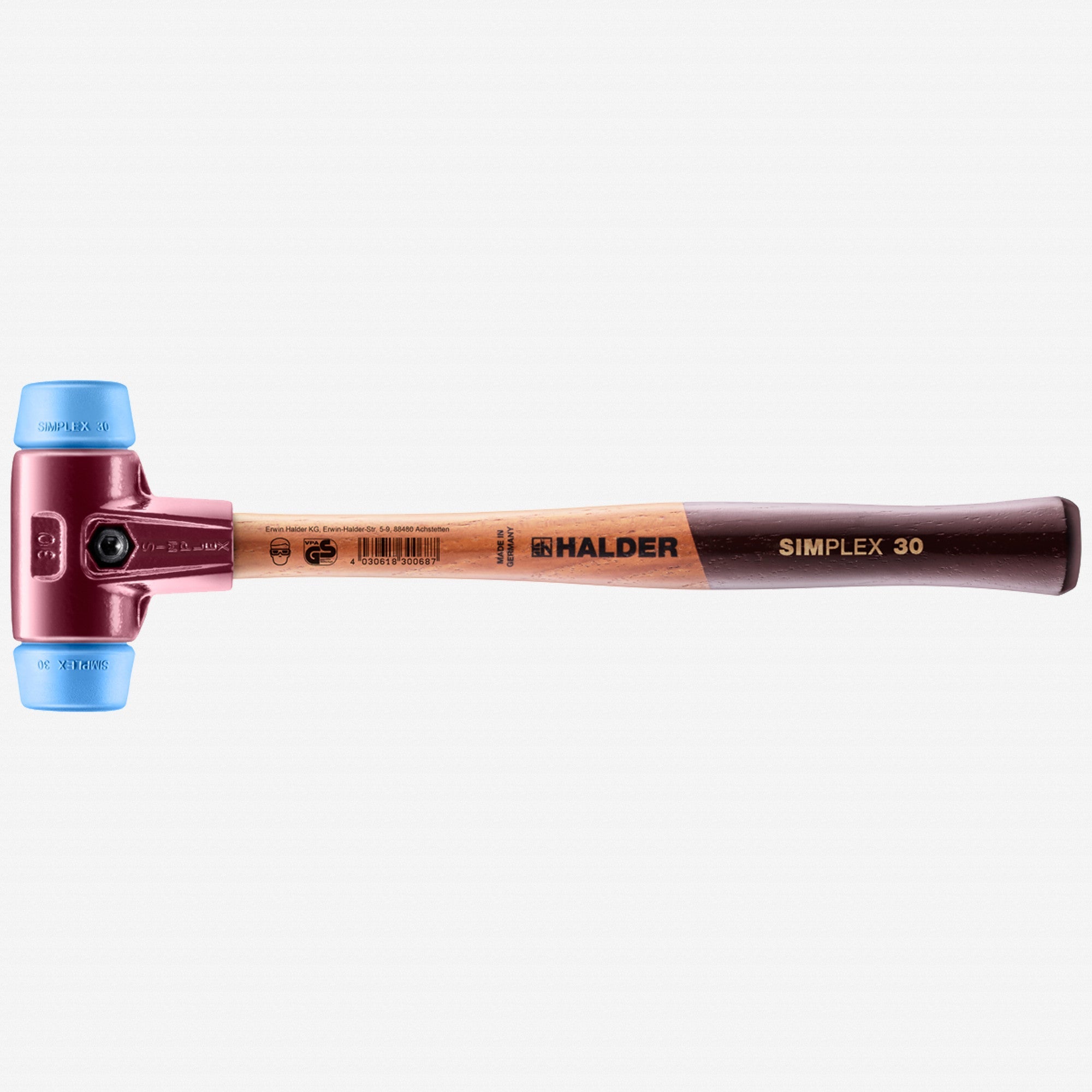 Halder Simplex Mallet with Soft Blue Rubber Inserts and Cast Iron Housing, 1.2"/ 12.35 oz