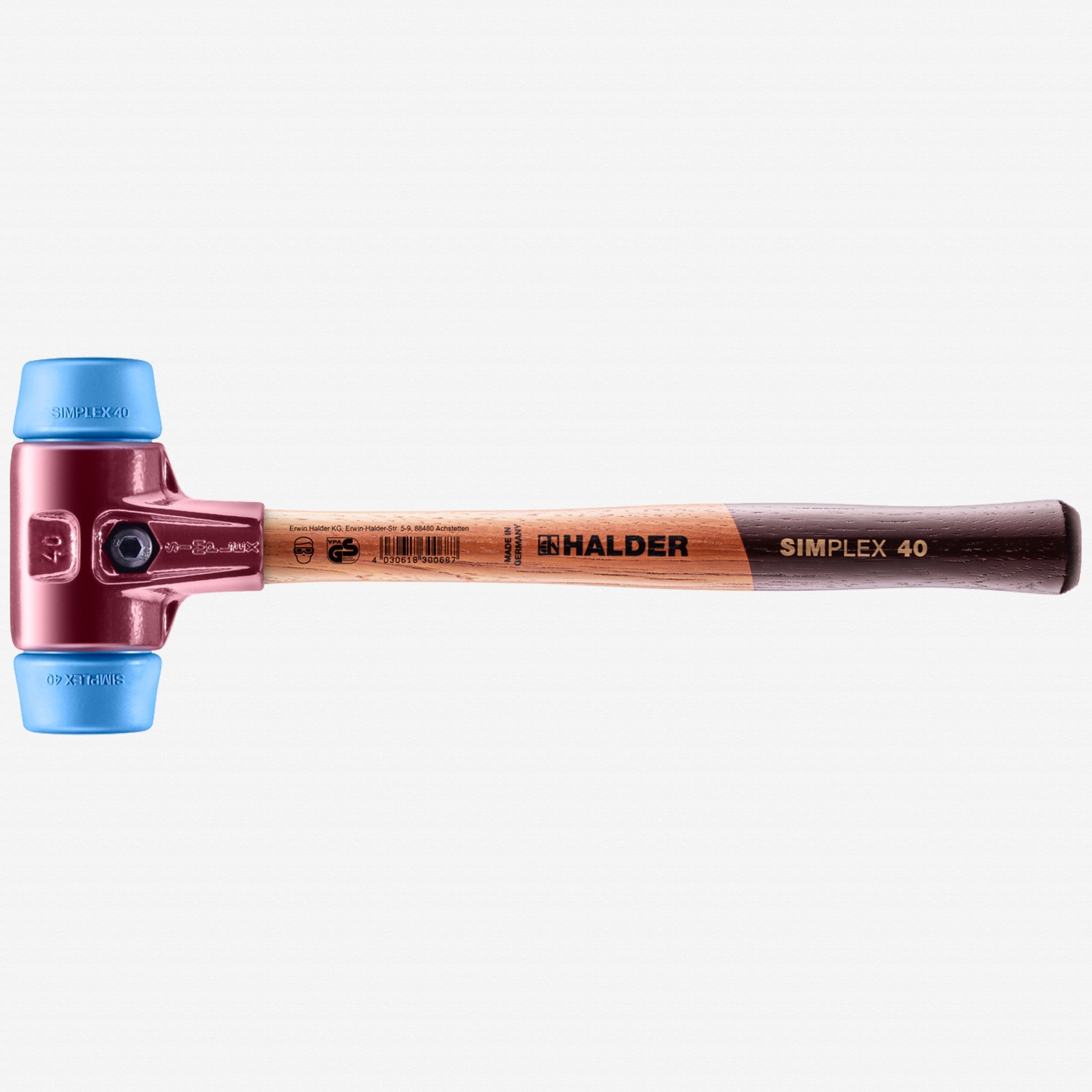 Halder Simplex Mallet with Soft Blue Rubber Inserts and Cast Iron Housing, 1.57"/ 12.35 oz