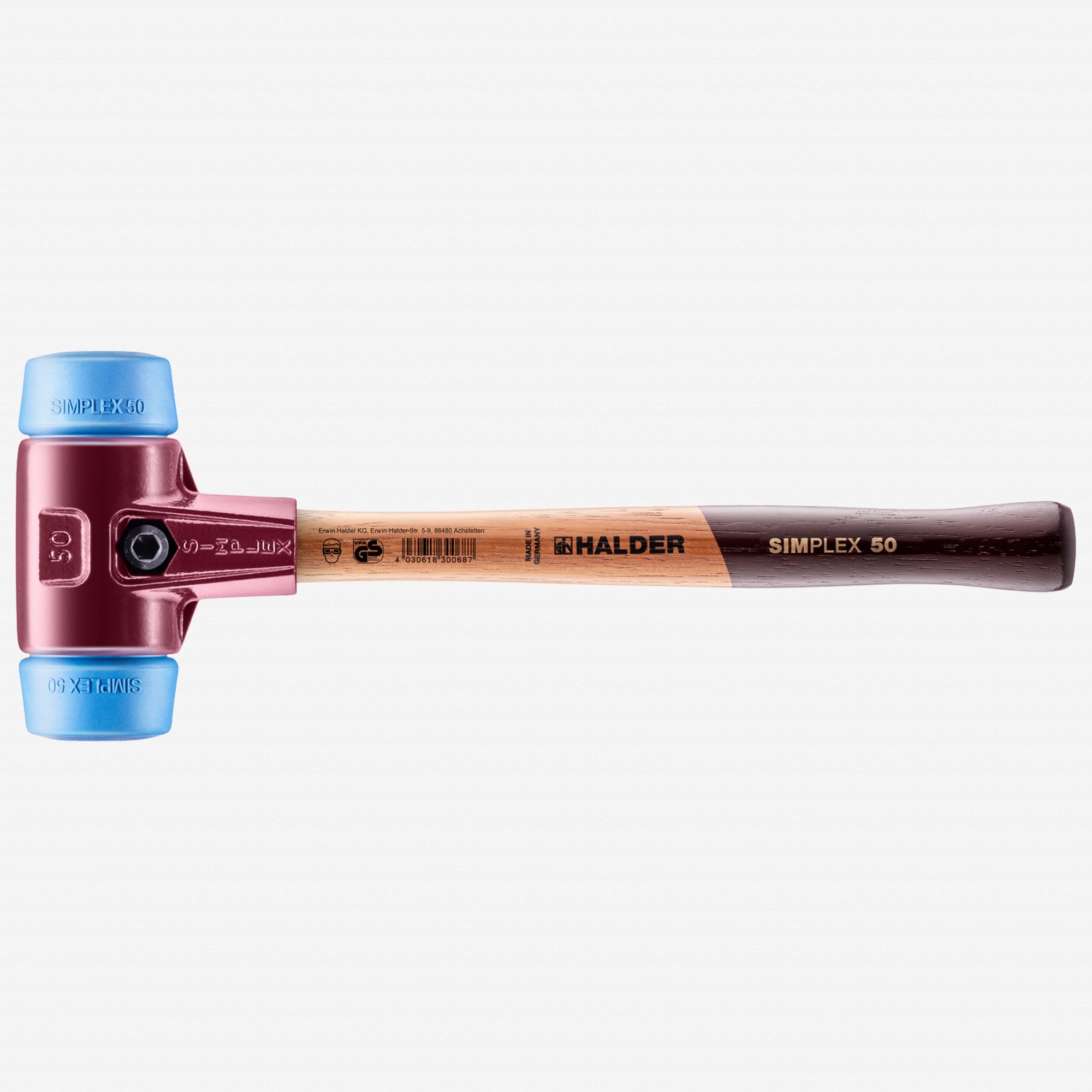 Halder Simplex Mallet with Soft Blue Rubber Inserts and Cast Iron Housing, 1.97"/ 12.35 oz