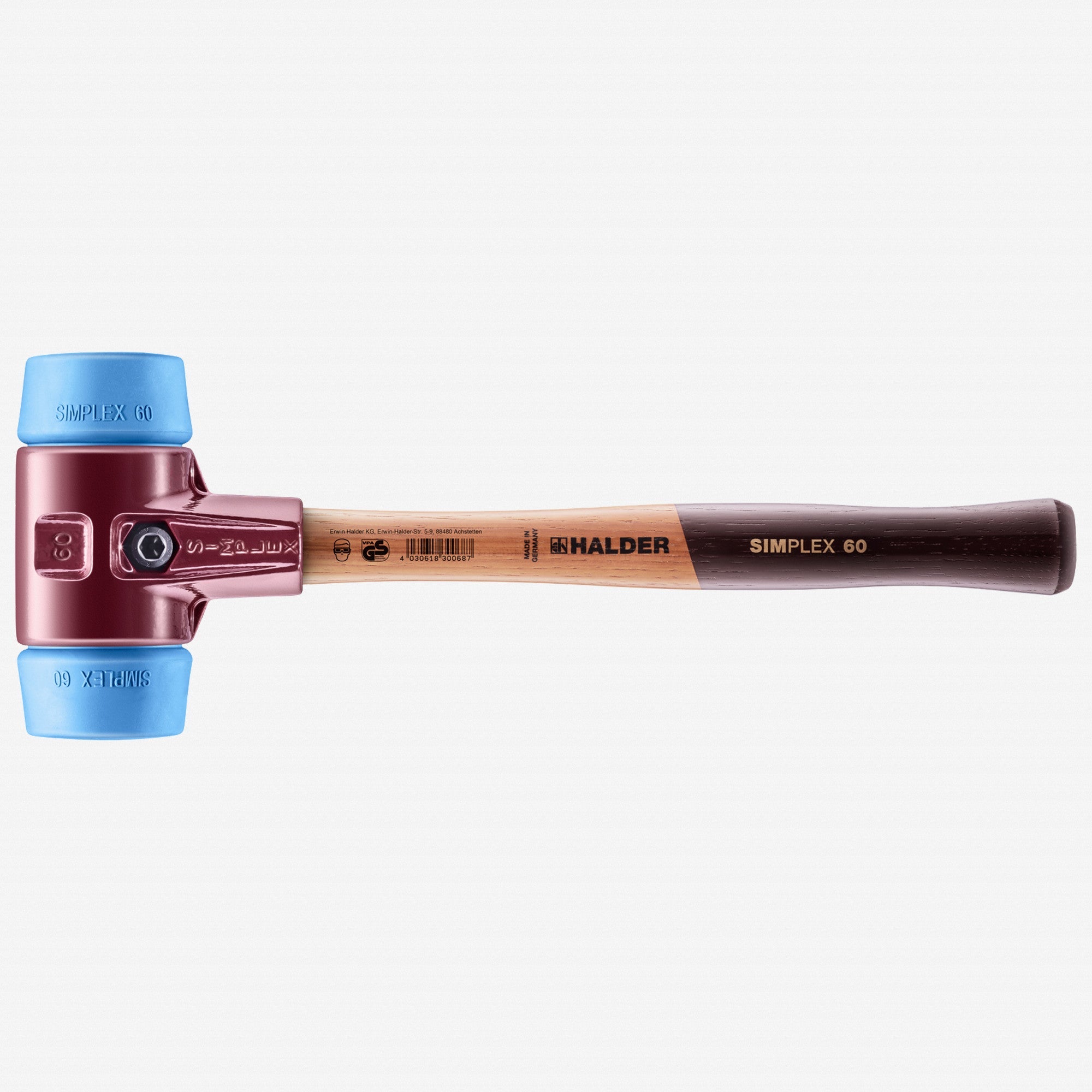 Halder Simplex Mallet with Soft Blue Rubber Inserts and Cast Iron Housing, 2.36"/ 52 oz