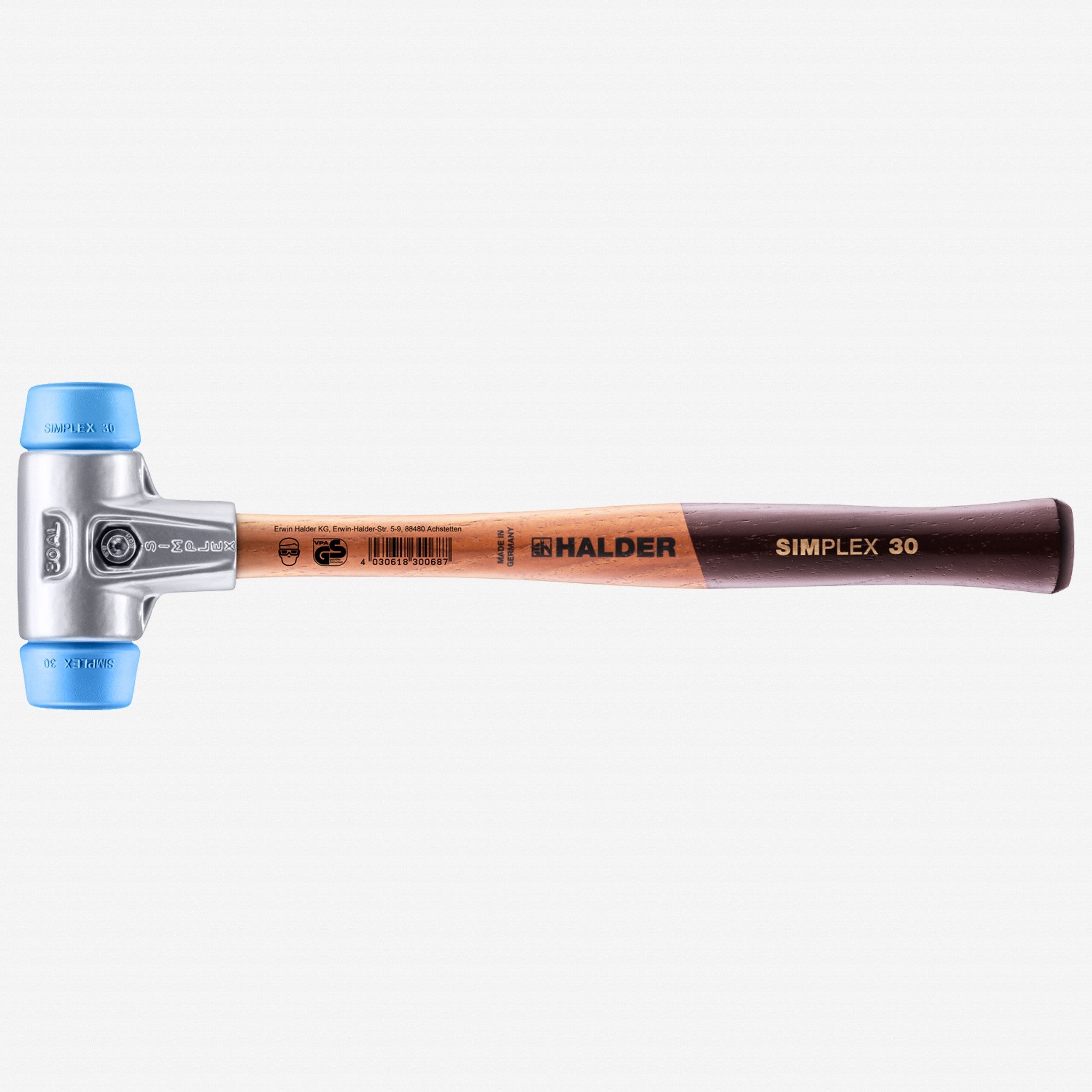 Halder Simplex Mallet with Soft Blue Rubber Inserts and Lightweight Aluminum Housing, 1.18" / 7.05 oz.