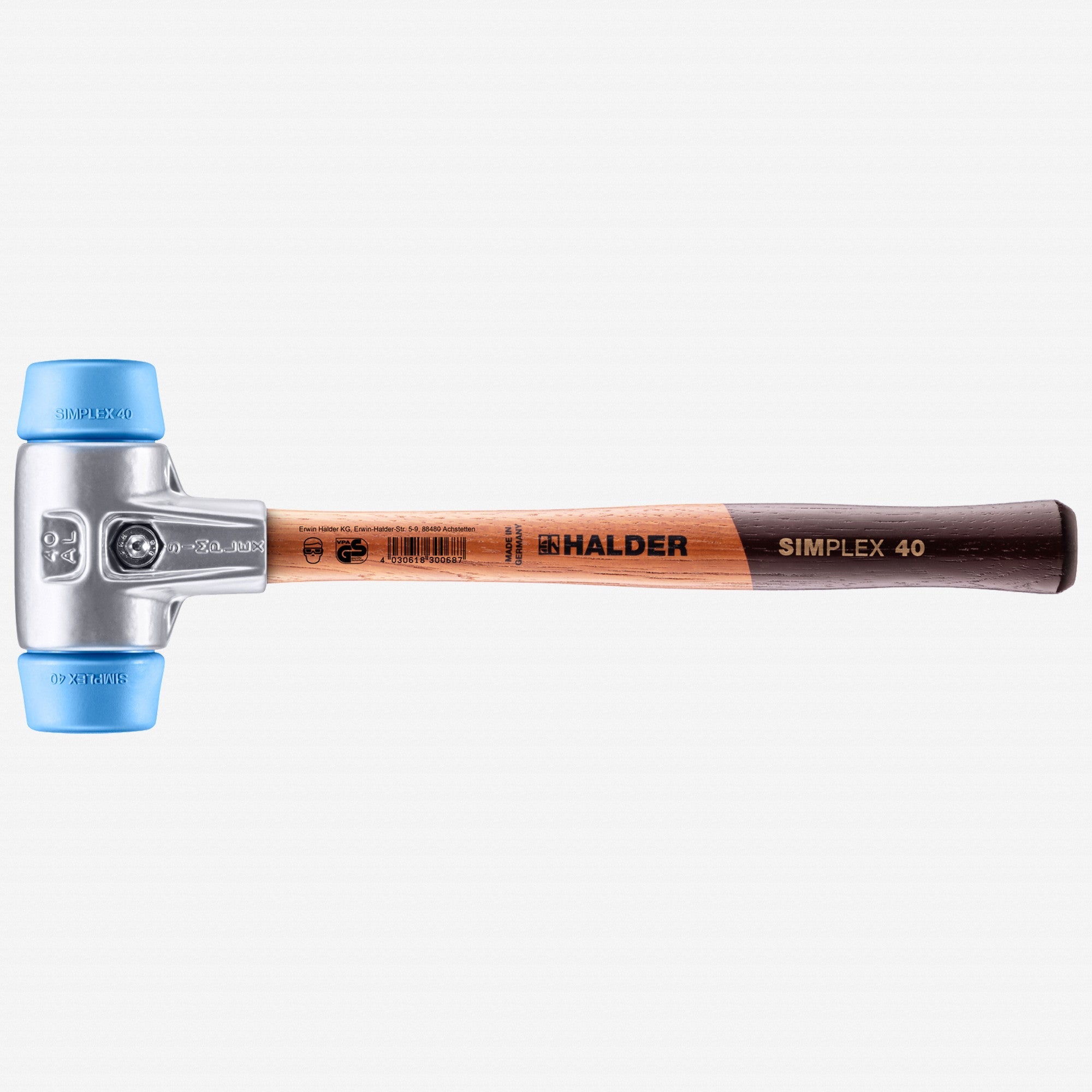 Halder Simplex Mallet with Soft Blue Rubber Inserts and Lightweight Aluminum Housing, 1.57" / 12.7 oz.