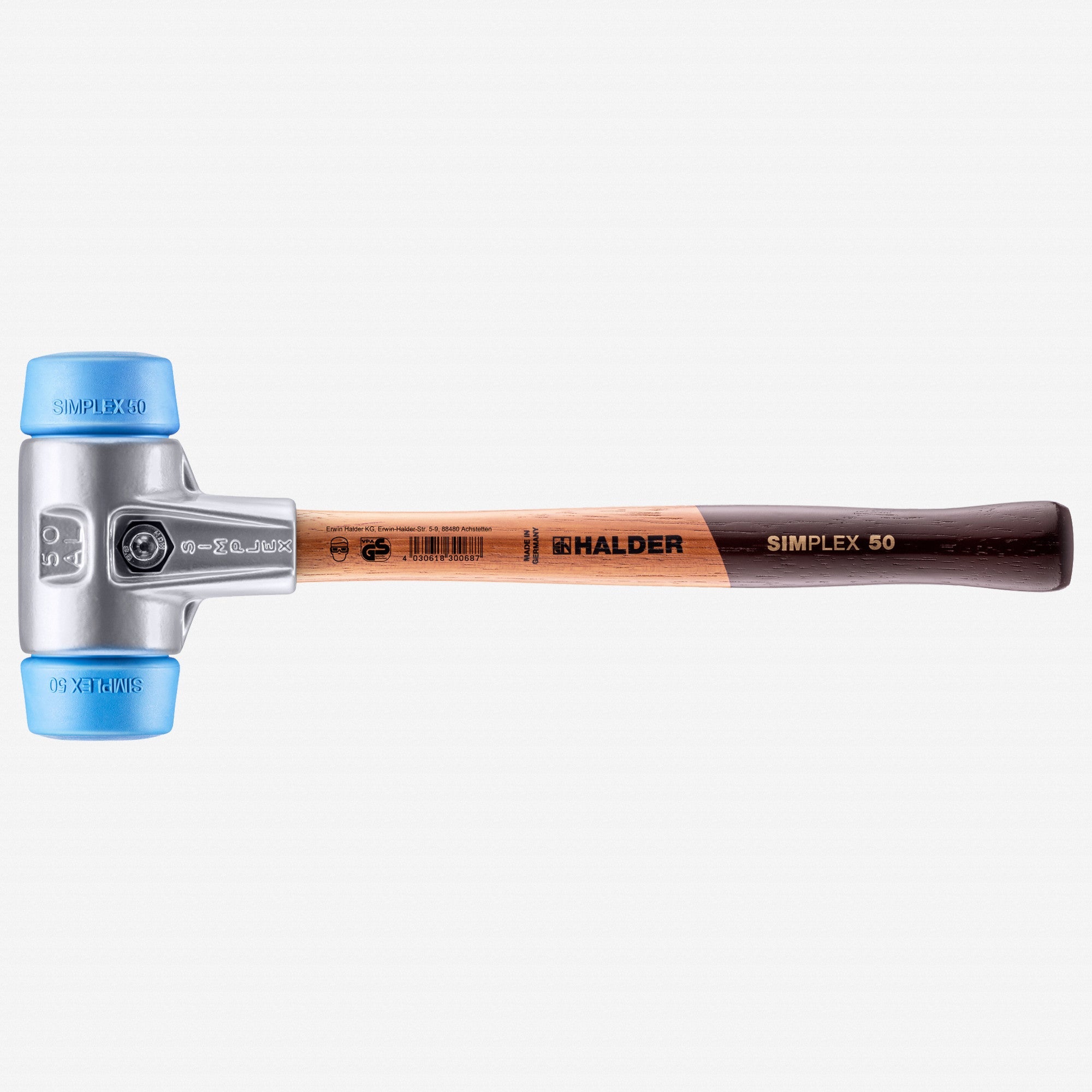 Halder Simplex Mallet with Soft Blue Rubber Inserts and Lightweight Aluminum Housing, 1.97" / 23.1 oz.