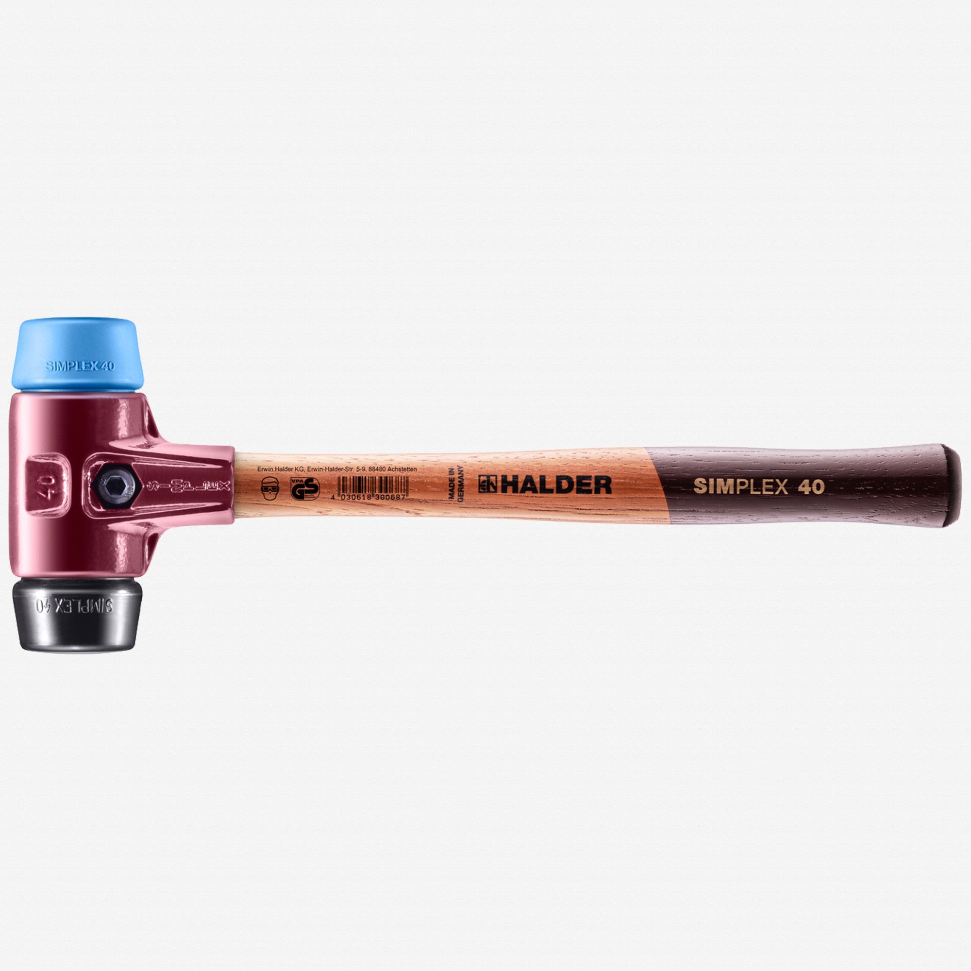 Halder Simplex Mallet with Soft Blue Rubber/Black Rubber Inserts and Cast Iron Housing, 1.57" / 22.58 oz.