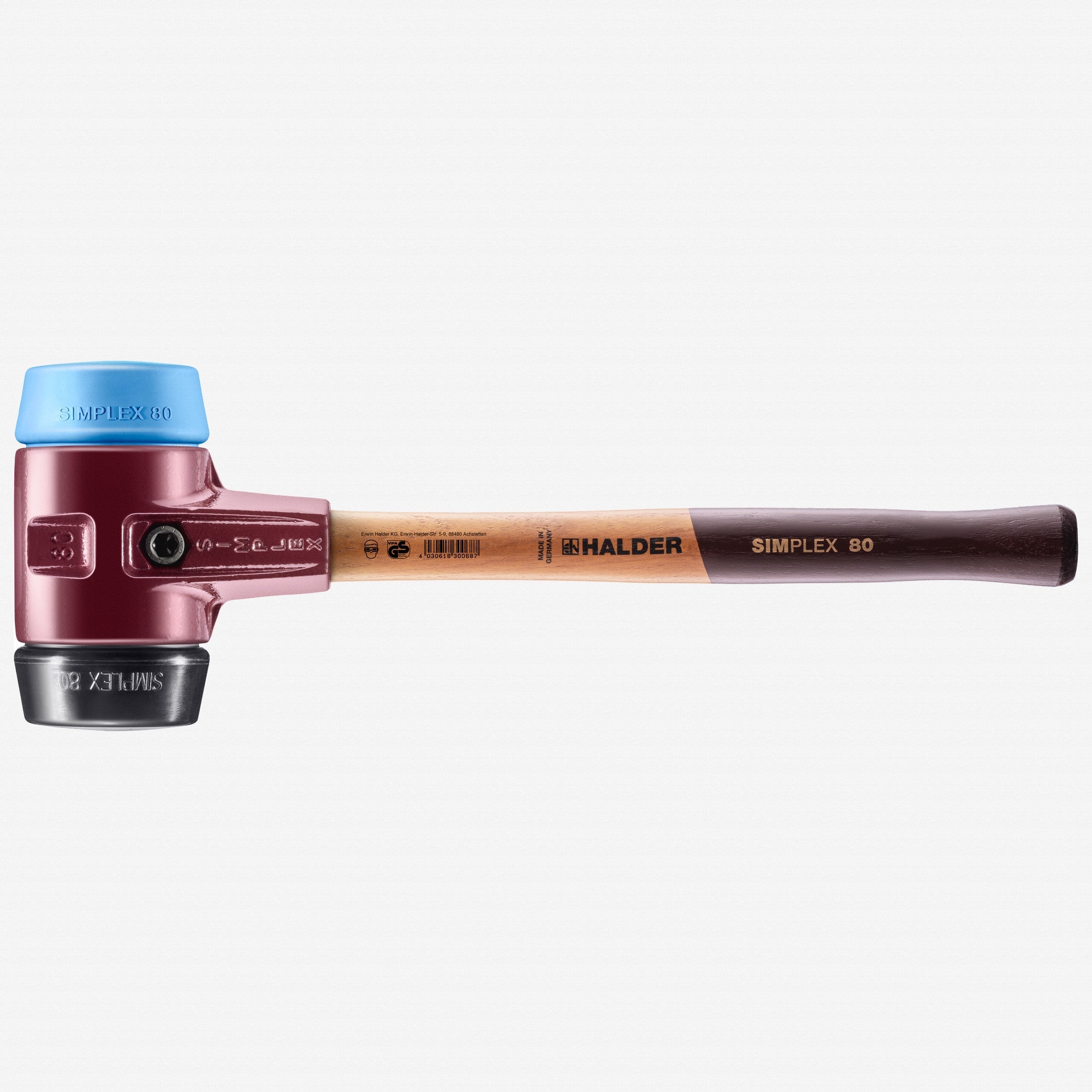 Halder Simplex Mallet with Soft Blue Rubber/Black Rubber Inserts and Cast Iron Housing, 3.15" / 100.18 oz.