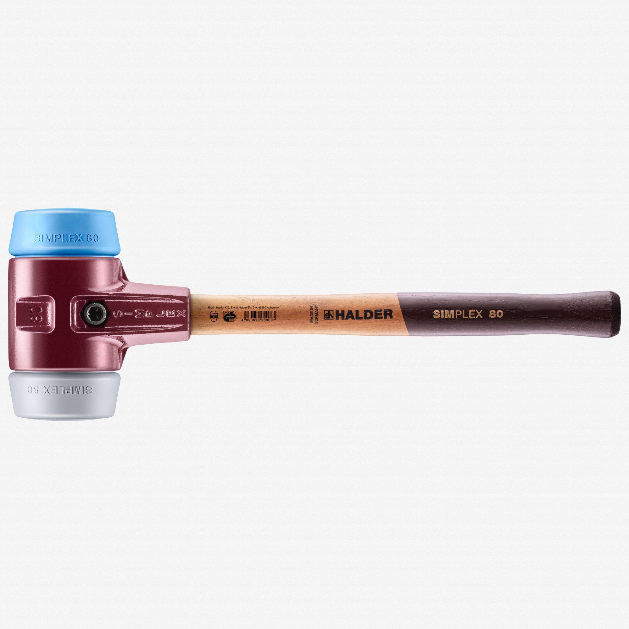 Halder Simplex Mallet with Soft Blue Rubber/Grey Rubber Inserts and Cast Iron Housing, 3.15" / 97.36 oz.