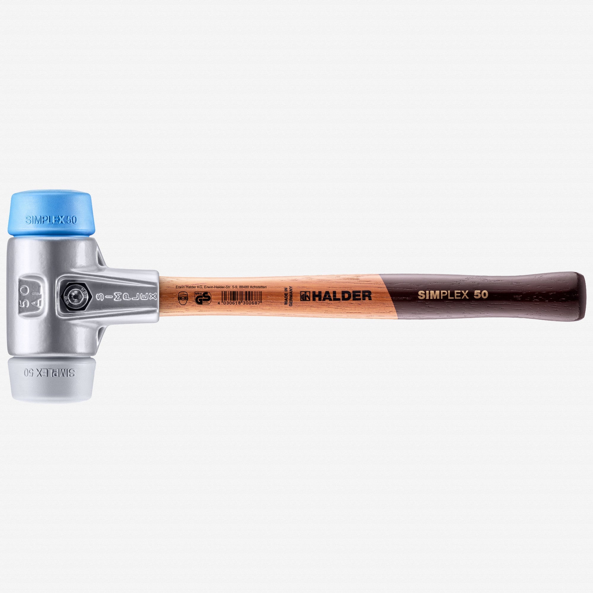 Halder Simplex Mallet with Soft Blue Rubber/Grey Rubber Inserts and Lightweight Aluminum Housing, 1.97" / 22.33 oz.