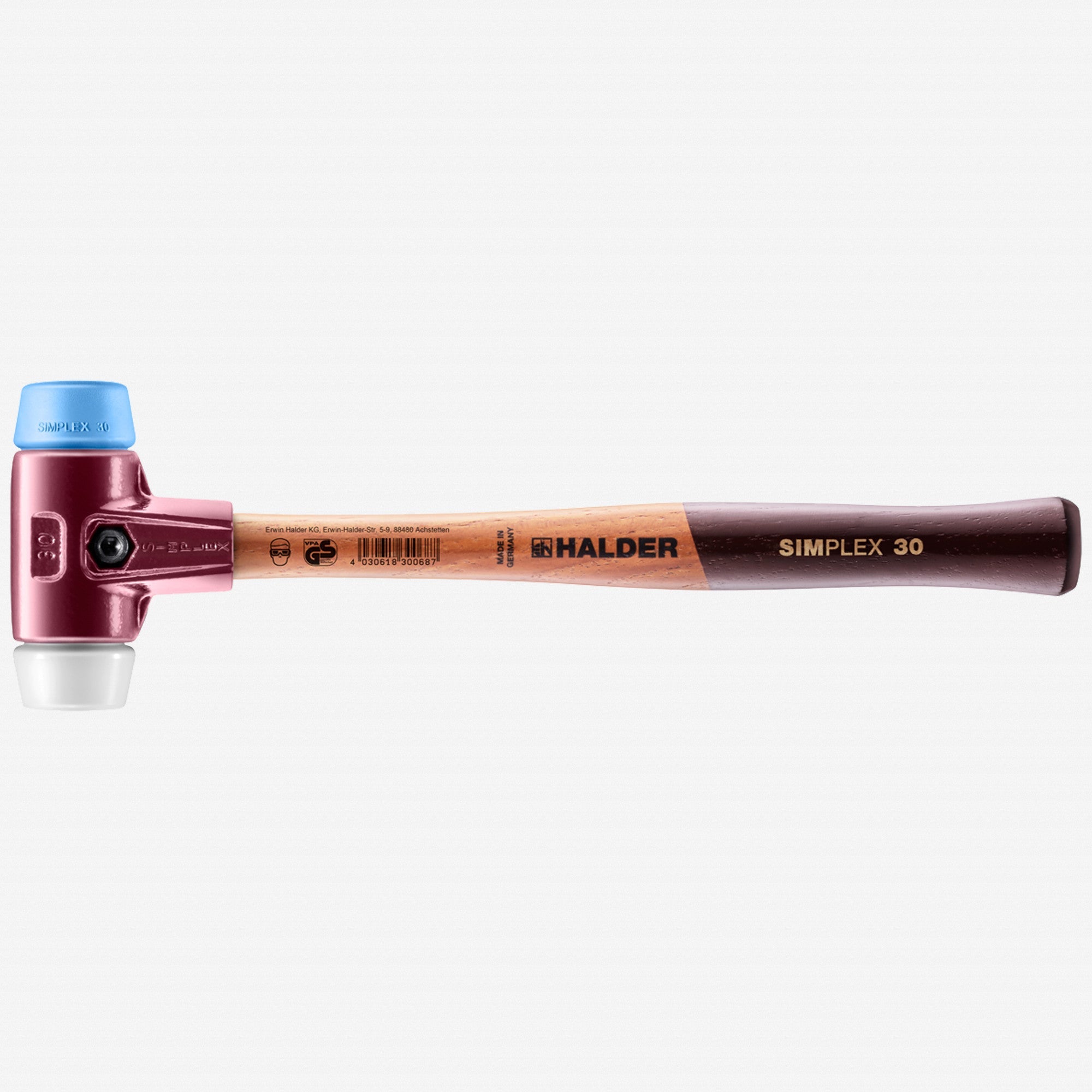 Halder Simplex Mallet with Soft Blue Rubber/Superplastic Inserts and Cast Iron Housing, 1.18" / 11.99 oz.