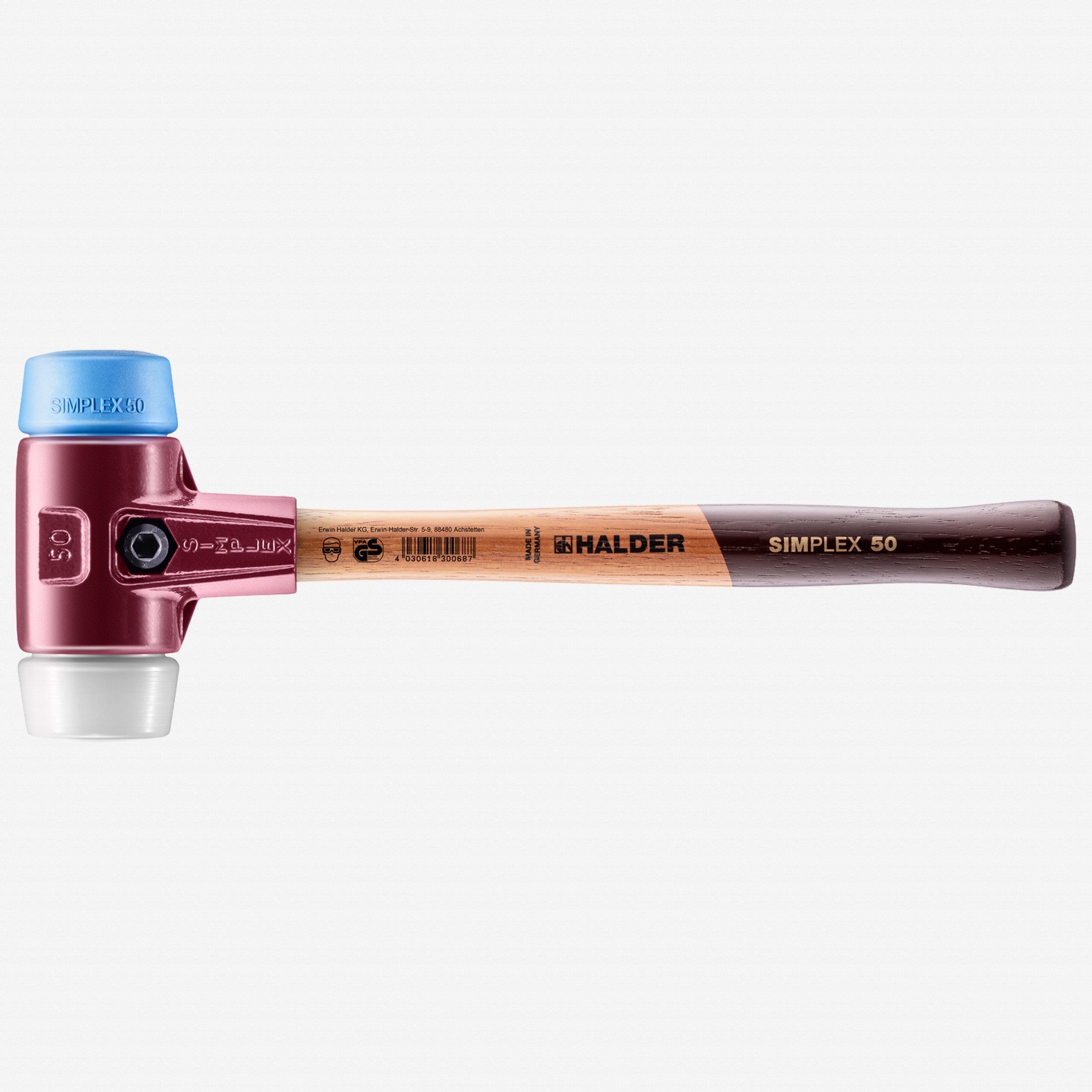 Halder Simplex Mallet with Soft Blue Rubber/Superplastic Inserts and Cast Iron Housing, 1.97" / 37.21 oz.