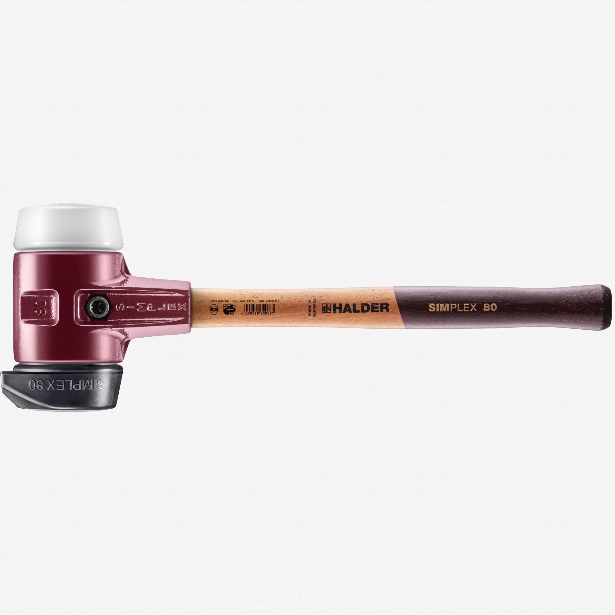 Halder Simplex Mallet with Superplastic/STAND-UP Black Rubber Inserts and Cast Iron Housing, 3.15" / 105.47 oz.