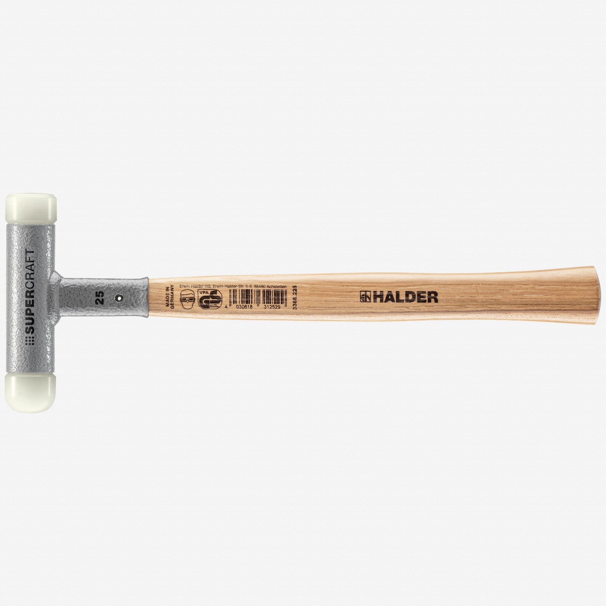 Halder Supercraft Dead Blow, Non-Rebounding Hammer with Rounded + Flat Nylon Face Inserts and Steel Housing, 0.98" / 11.46 oz.