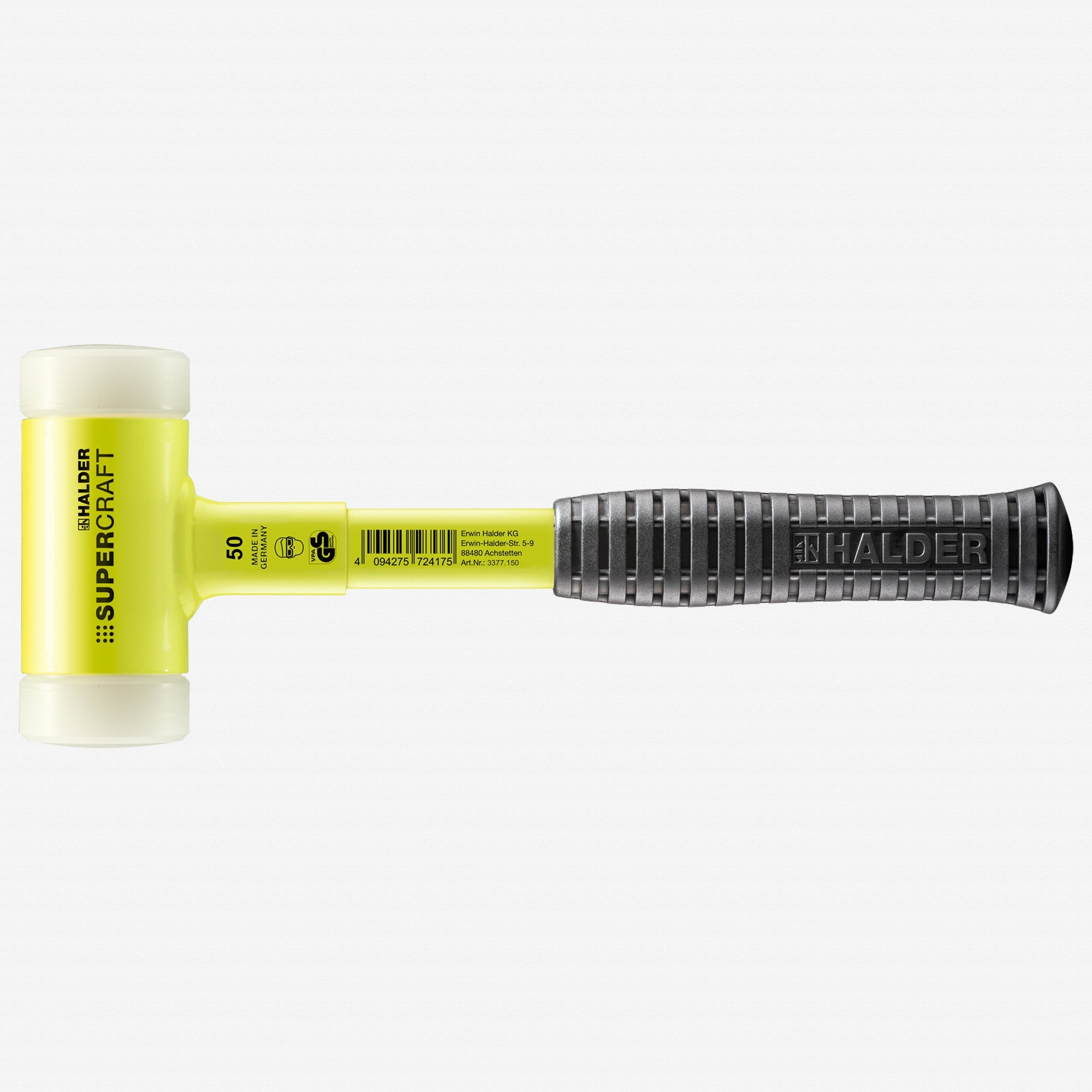 Halder Supercraft HI-VIZ Dead Blow, Non-Rebounding Hammer with Nylon Face Inserts and Steel Housing, 1.97" / 40.57 oz.
