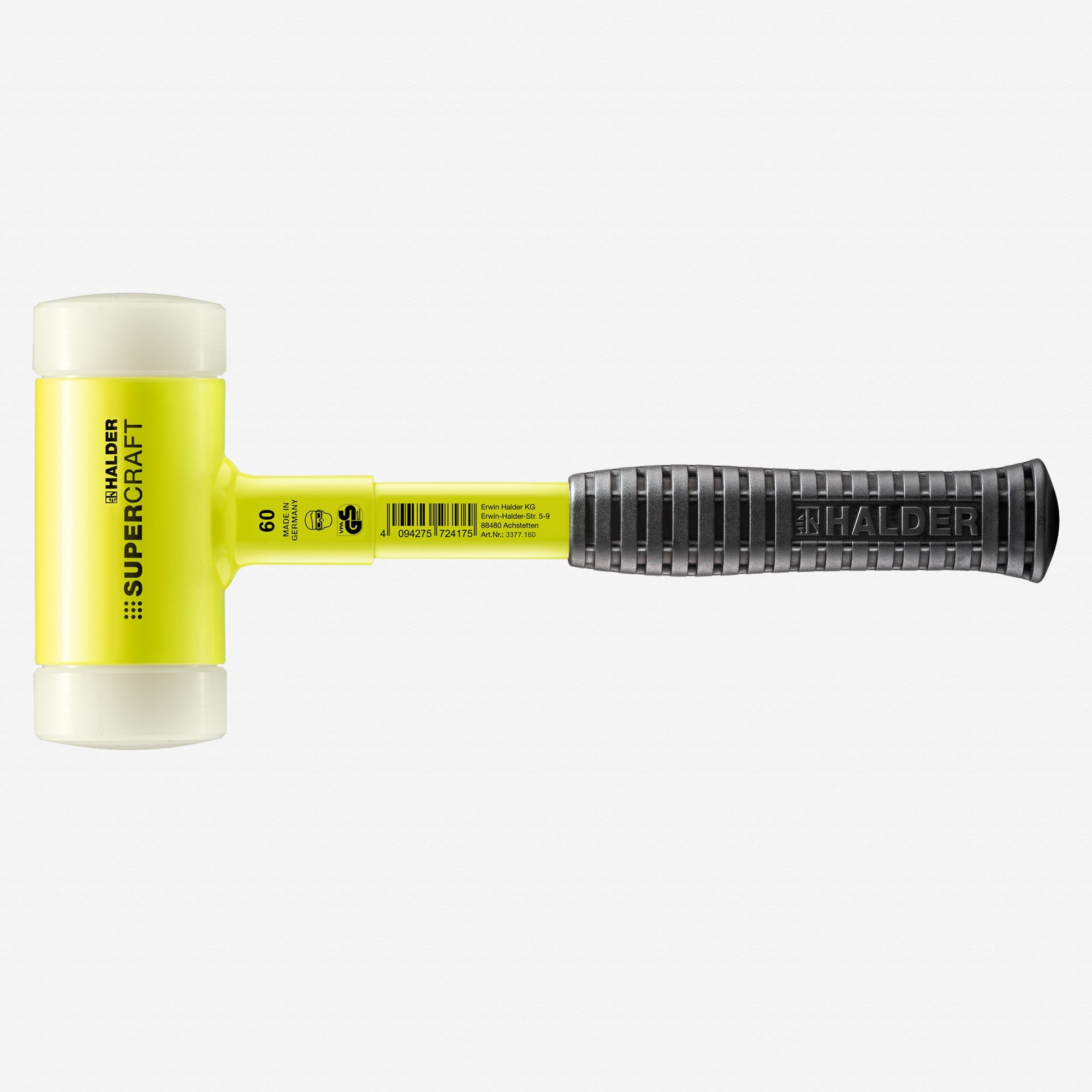 Halder Supercraft HI-VIZ Dead Blow, Non-Rebounding Hammer with Nylon Face Inserts and Steel Housing, 2.36" / 61.73 oz.