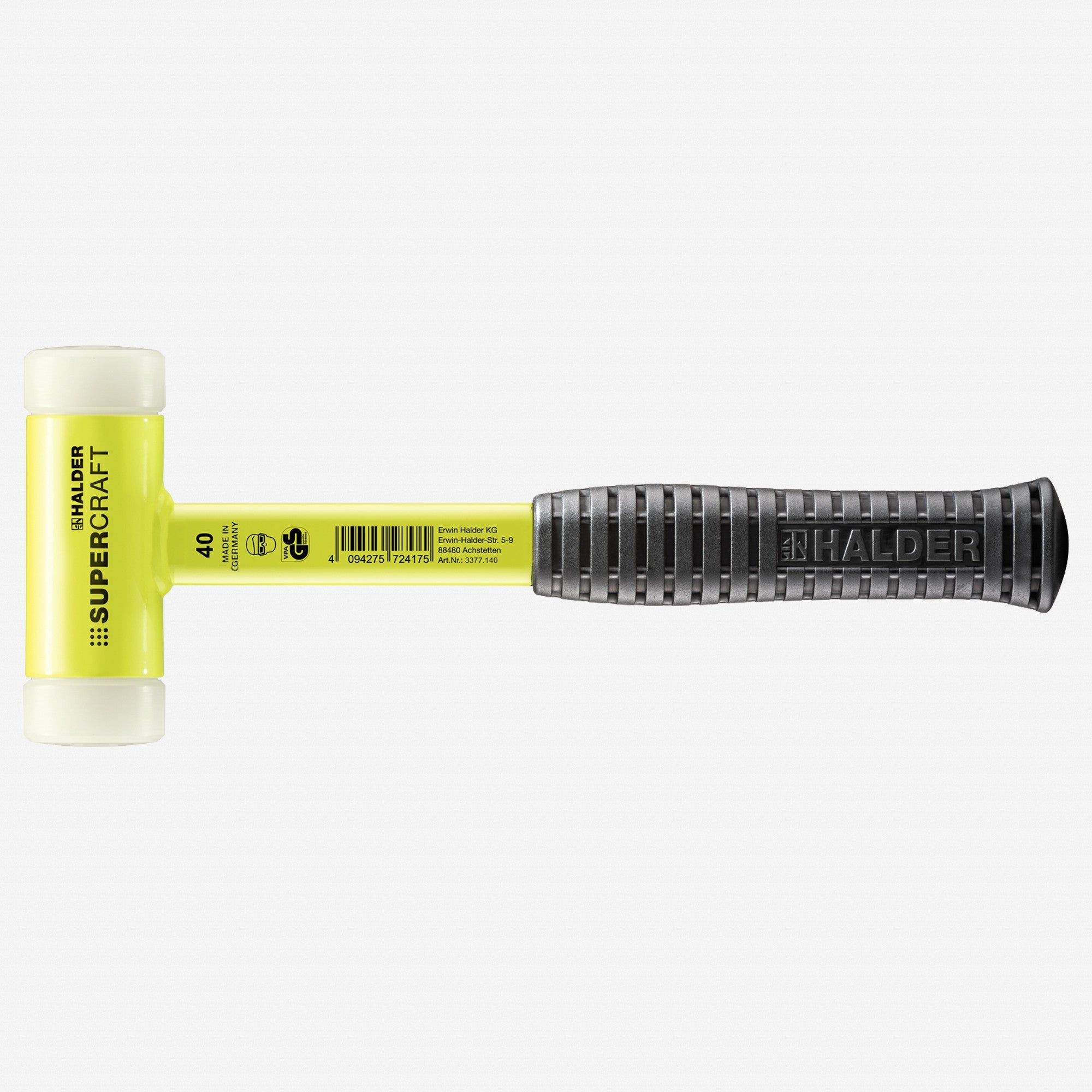 Halder Supercraft HI-VIZ Dead Blow, Non-Rebounding Mallet with Nylon Face Inserts and Steel Housing, 1.57" / 28.4 oz.
