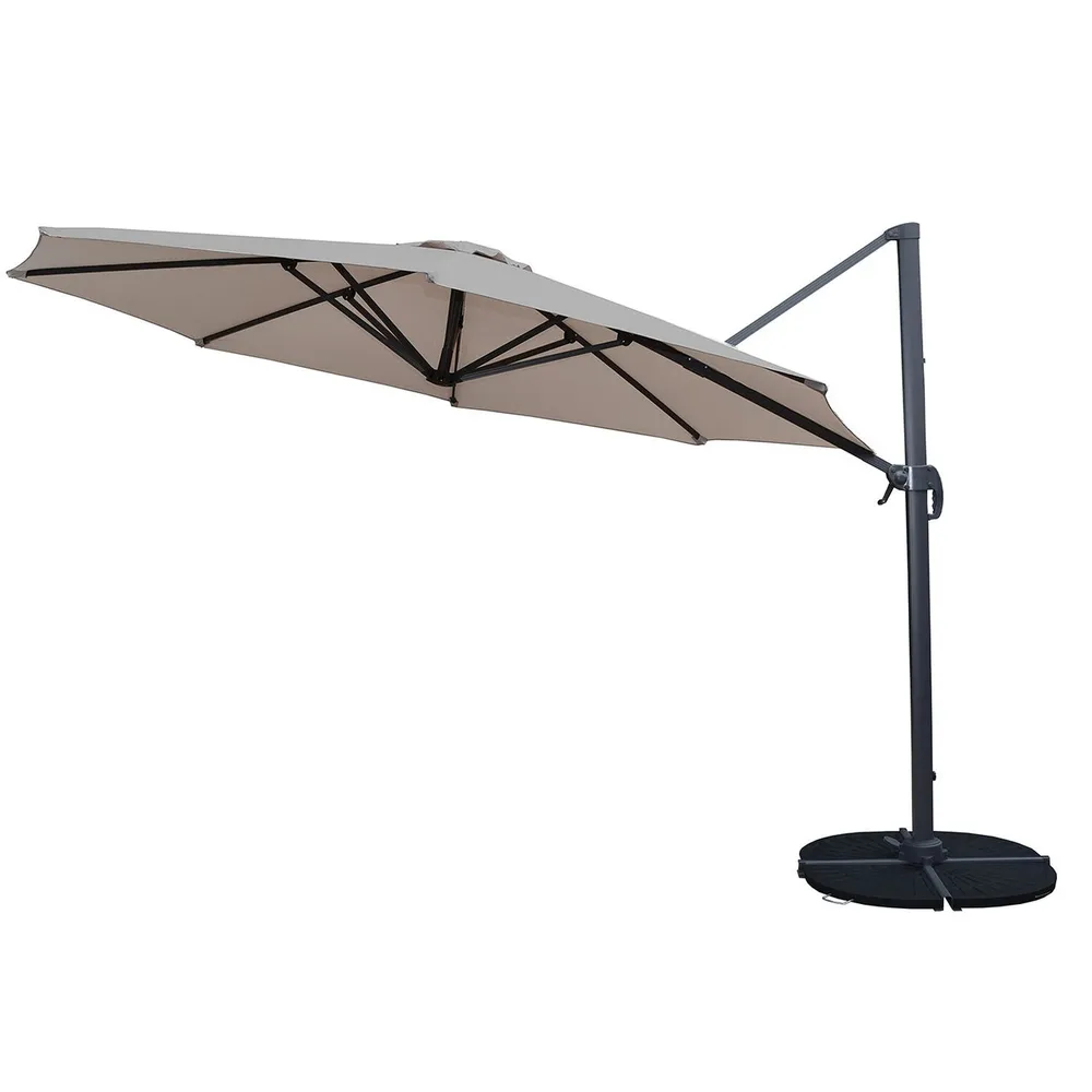 11′ Cream and Black Crank Cantilever Patio Umbrella with Heavy Duty Weights