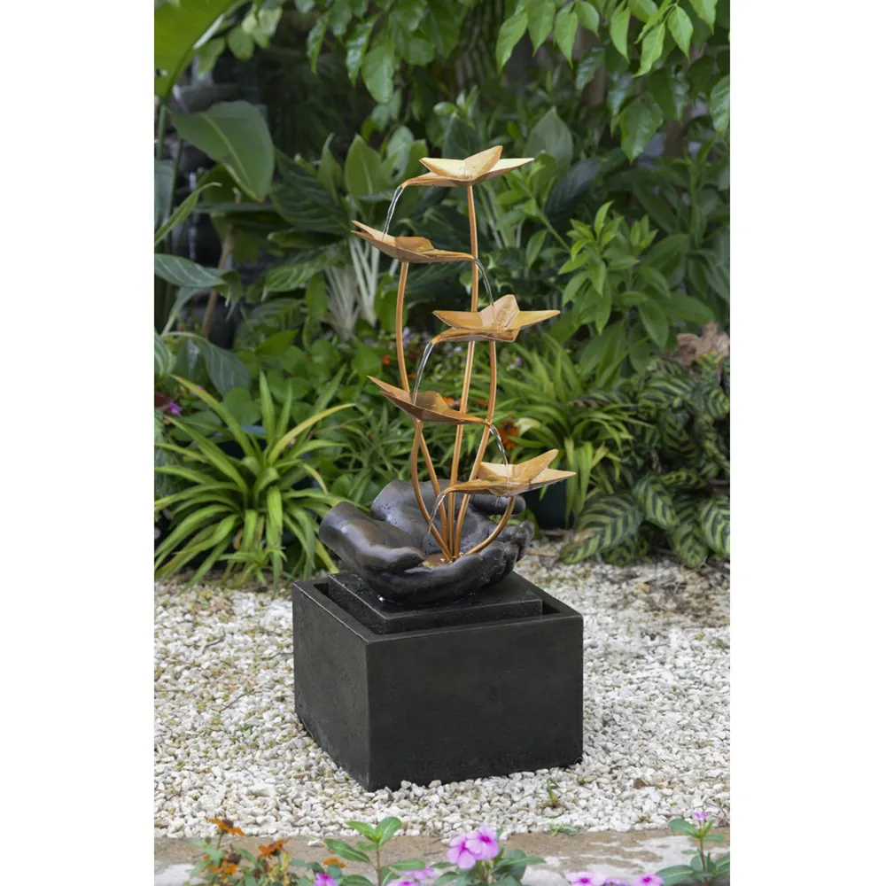 31.1″ Modern Multi-Tier Metal Twisted Leaves Outdoor Patio Garden Water Fountain