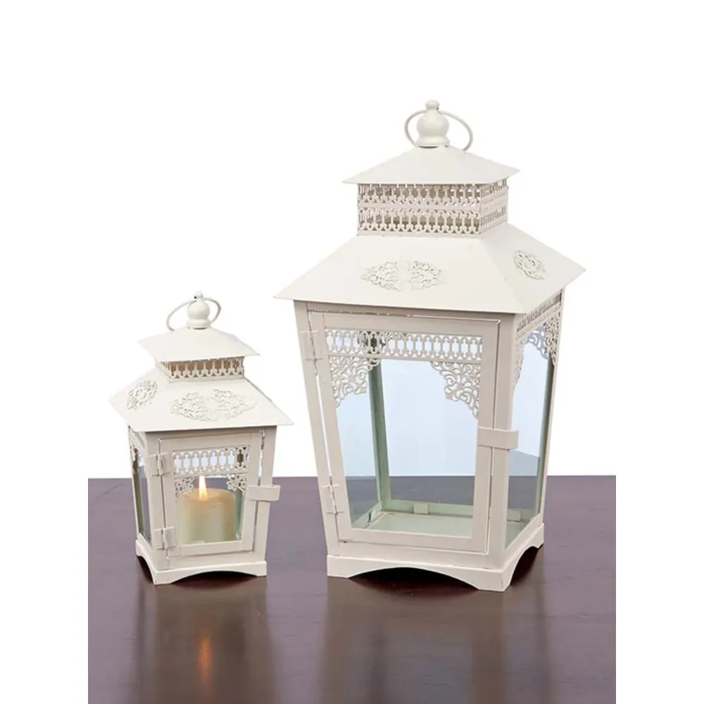 Pack of 6 Sweet Spring Ornate Cream Lantern Pillar Candle Holders 16.5″