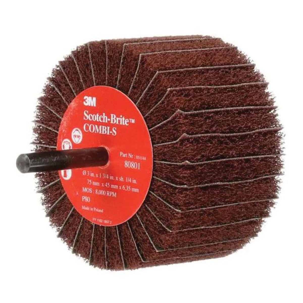 3M Scotch-Brite Combi-S Wheel 80801 3 in Dia 1-3/4 in Face 1/4 in Shaft