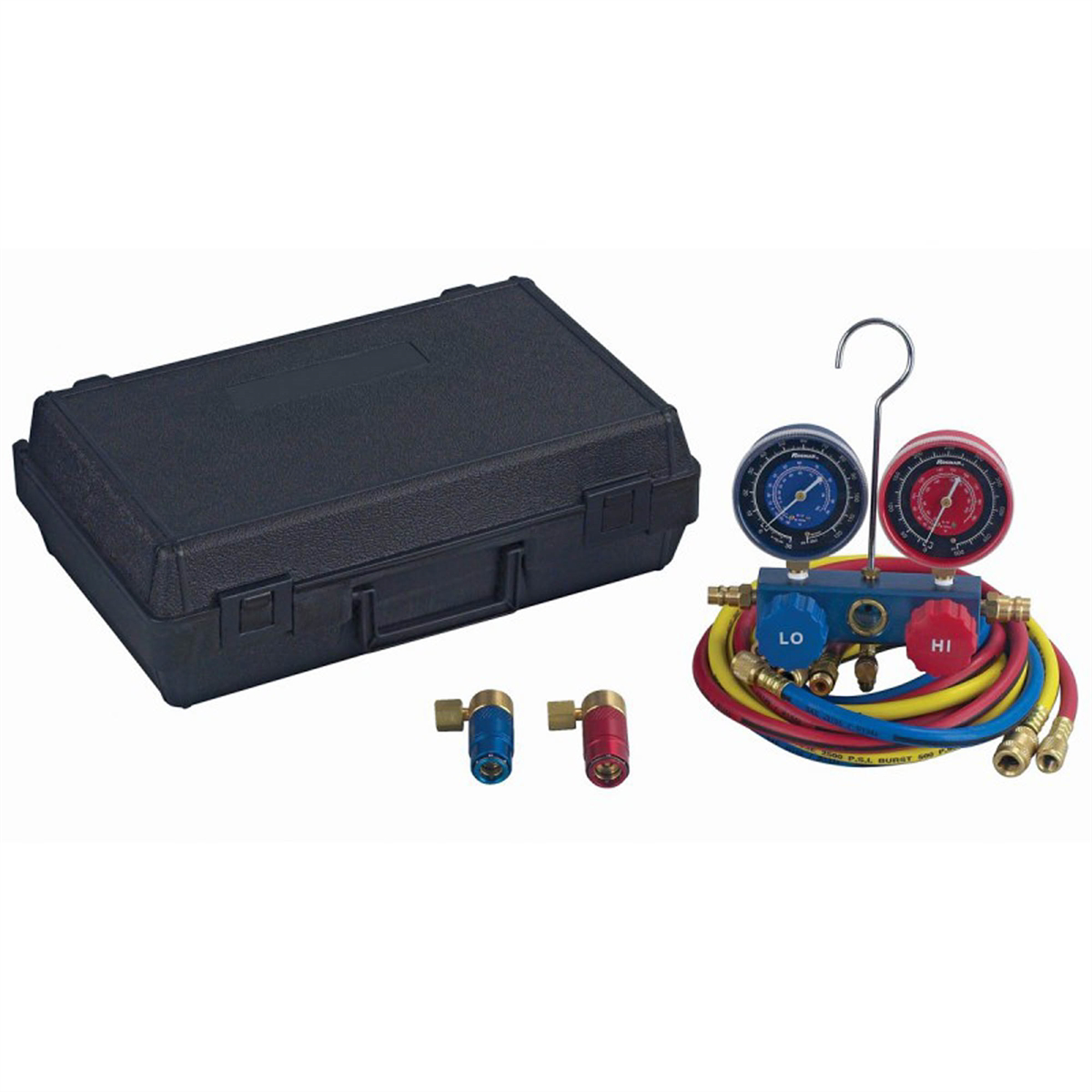 Robinair Manifold Hose Set 48510, solid aluminum bodies with 1/2" ACME fittings and sight glass