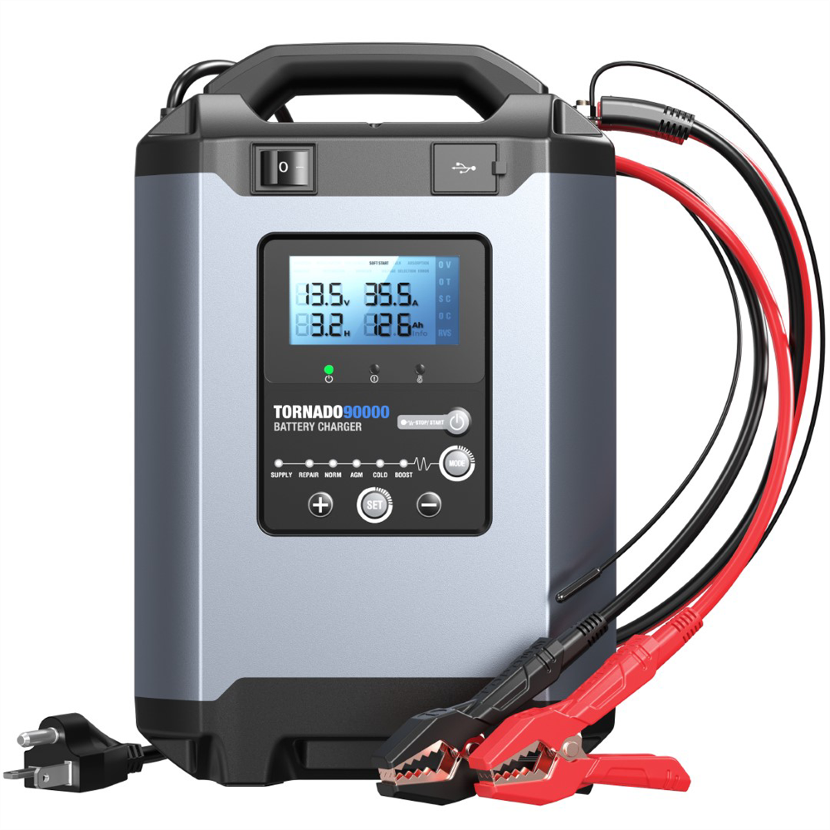 Topdon T90000 90A Stable Power Supply and Smart Charger, 12V/24V Lead-Acid Batteries
