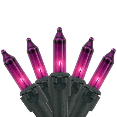Mini Christmas Lights – Purple – 7′ Black Wire – 35ct