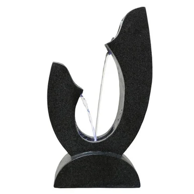 Modern Black Garden Water Fountain with LED Lights and Self-Sustaining Feature – 13.75″ Height