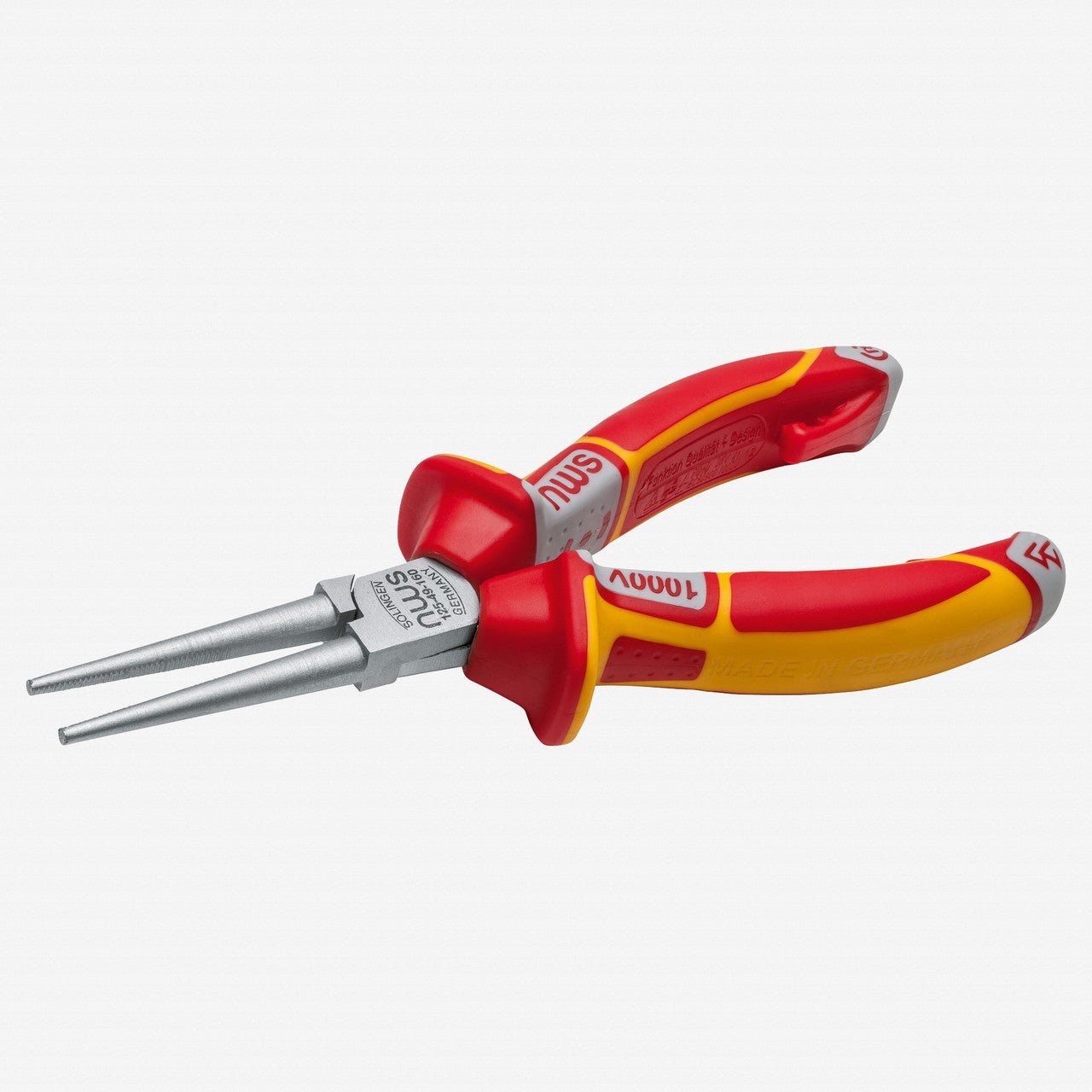NWS 6.25" Long Round Nose Pliers VDE - Matte Chromium - SoftGripp, Tethered Attachment