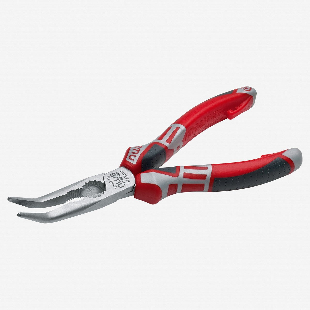 NWS 6.75" Chain Nose Pliers (Radio Pliers), angled 45 deg - Matte Chromium - SoftGripp, Tethered Attachment