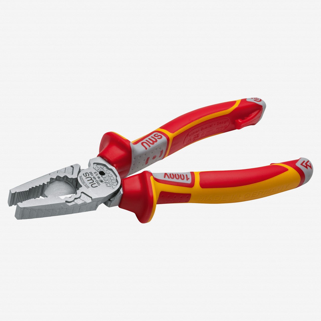 NWS 7" High Leverage Combination Pliers CombiMax+ VDE - Matte Chromium - SoftGripp, Tethered Attachment