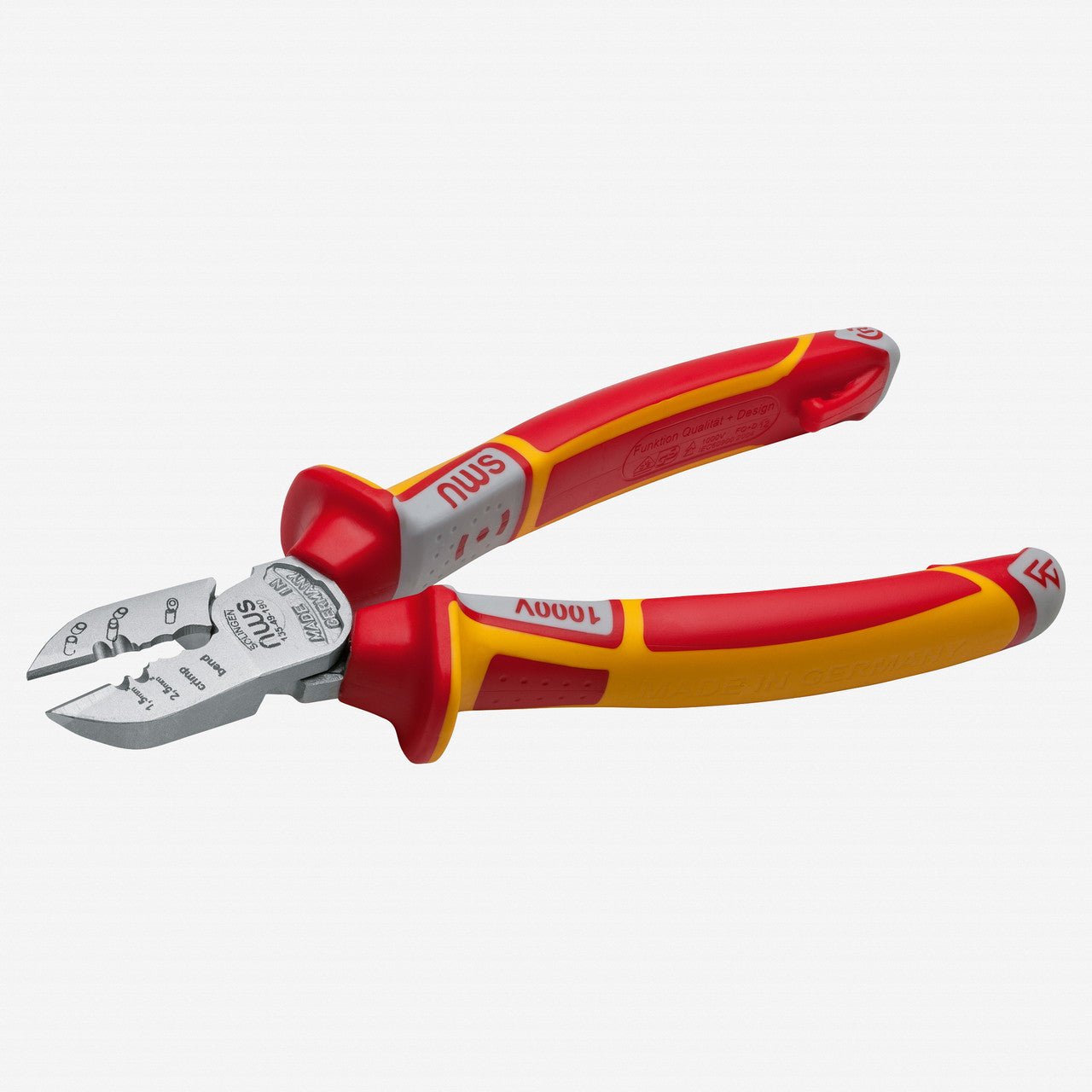 NWS 7.5" Electrician's Side Cutter VDE- Matte Chromium - SoftGripp, Tethered Attachment