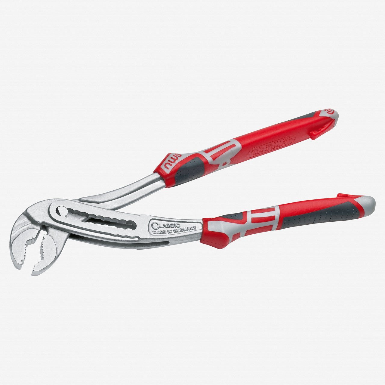 NWS 9.5" Waterpump Pliers ClassicPlus- Matte Chromium - SoftGripp, Tethered Attachment